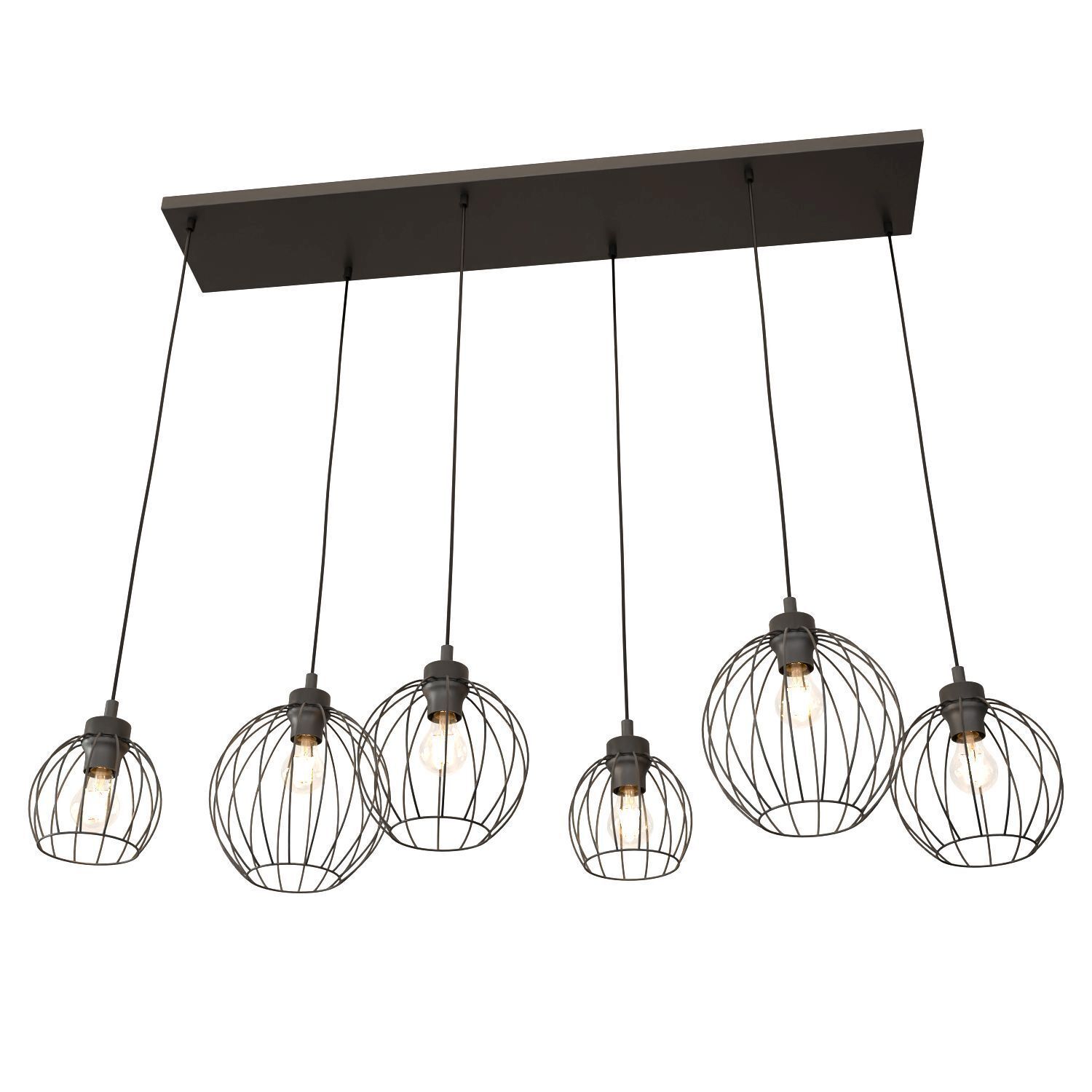 Suspension noire E27 métal 6 flammes L:125 cm