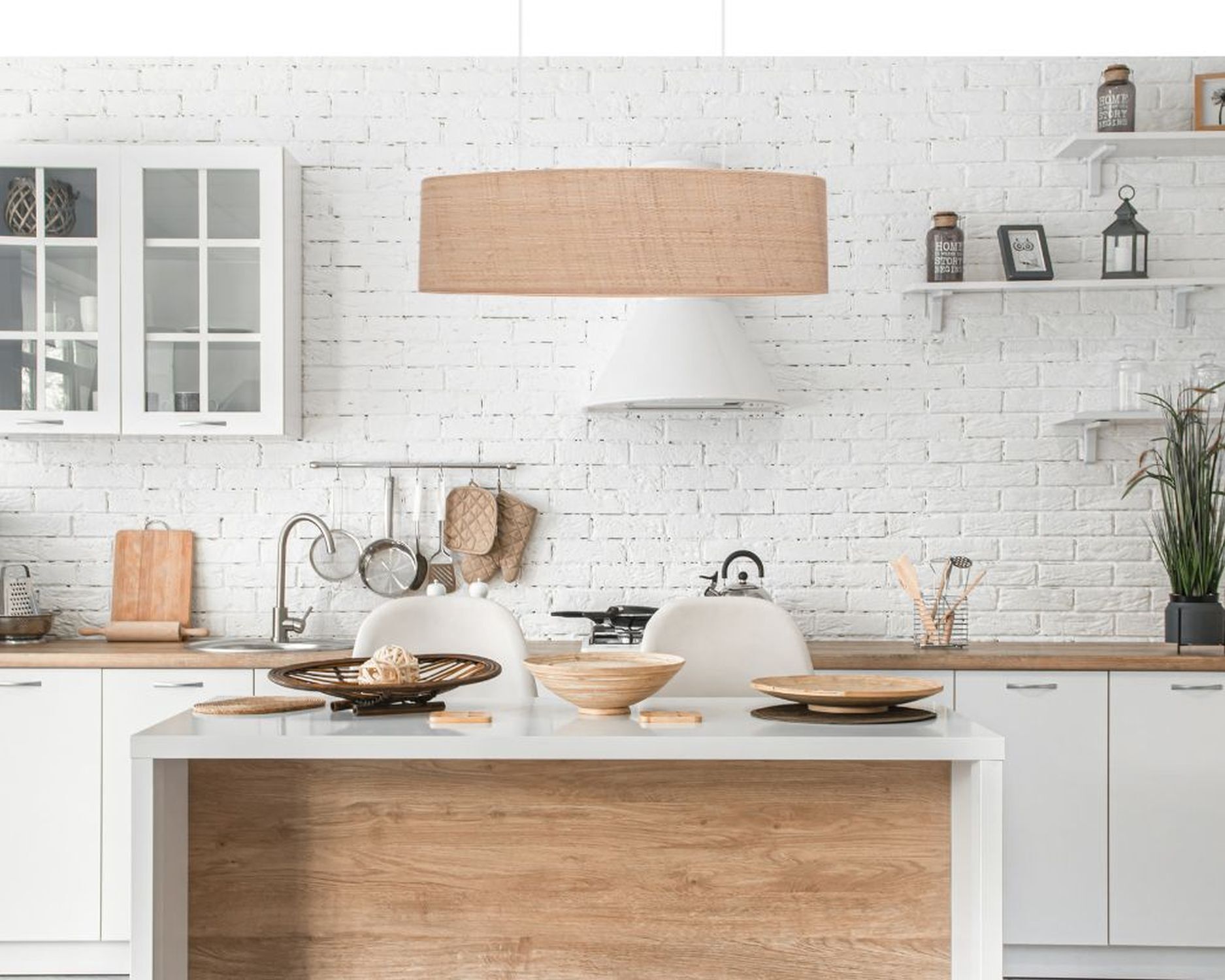 Lampe à suspendre confortable Tissu naturel 2 flammes E27 70 cm Drinnen, Innenarchitektur, Küche, Kücheninsel