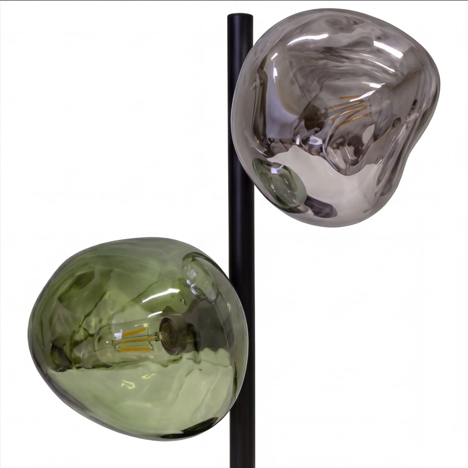  Stehlampe, Glasgloben, Doppel-Globe, Metallschaft, modernes Design