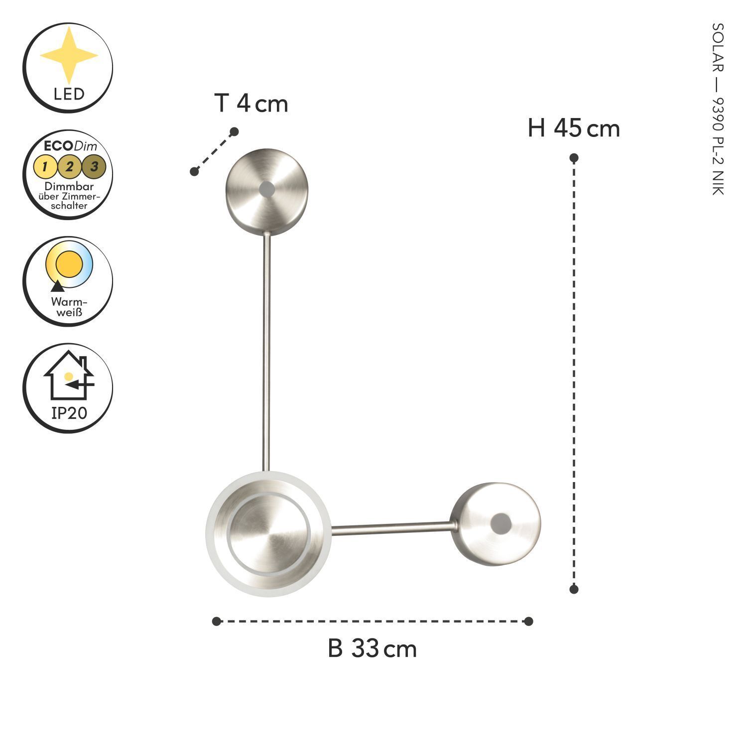 LED Wandlampe Aluminium dimmbar H:44 cm 3000 K Silber Wandleuchte, Pendelleuchte, Stahloptik, Metall, LED