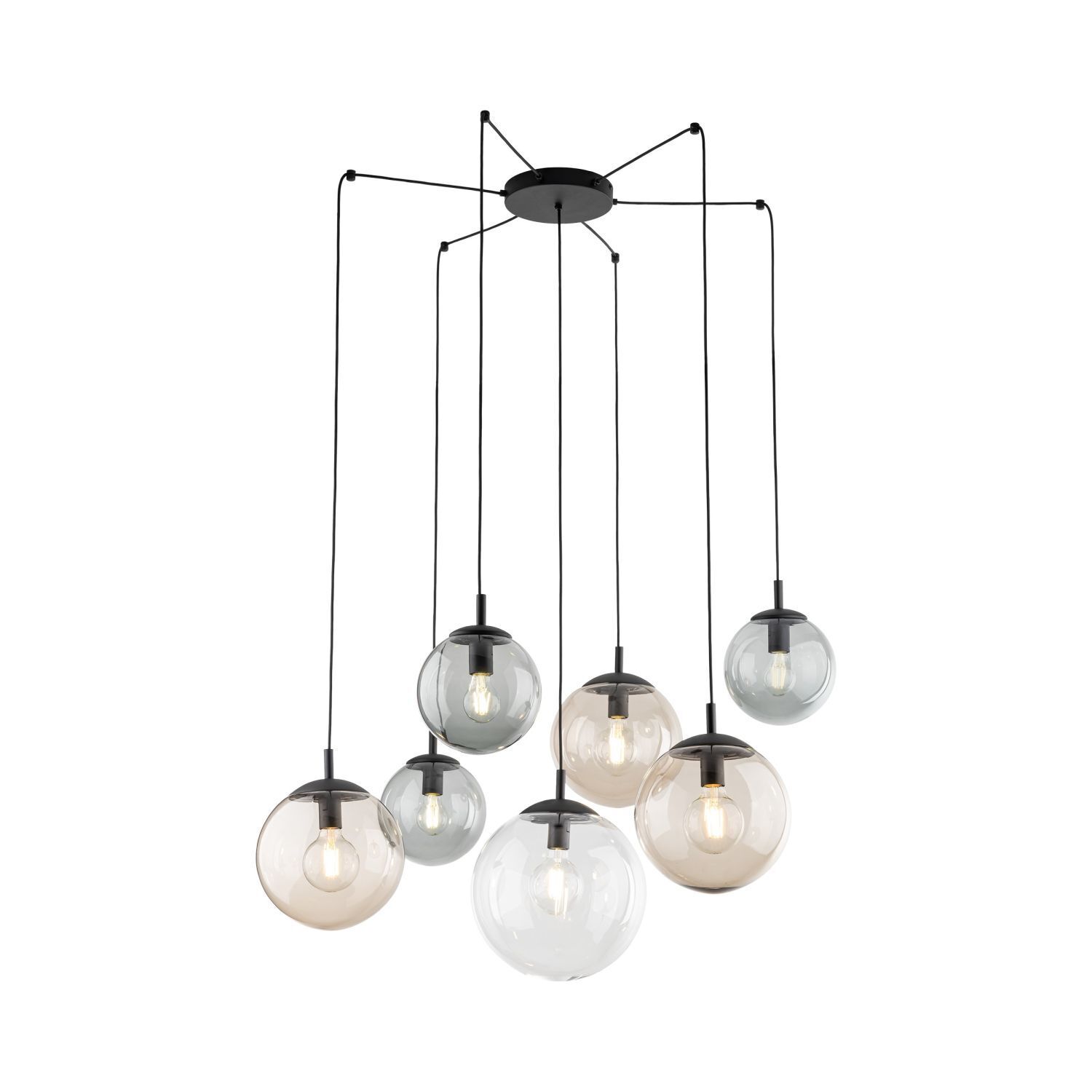 Suspension réglable L : max. 4 m verre fumé 7x E27