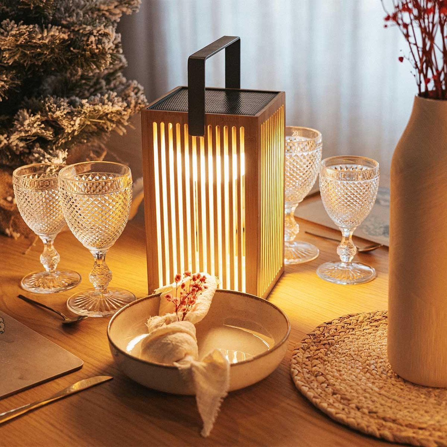 Lampe de table LED bois métal 24 cm IP54 2700K sans fil Outdoor