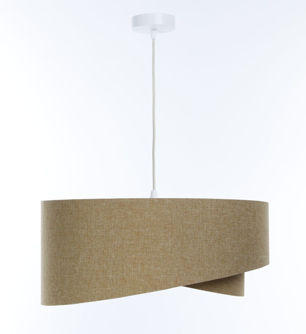 Pendelleuchte rund D: 50 cm E27 Beige Stoff Schirm Boho Lampe