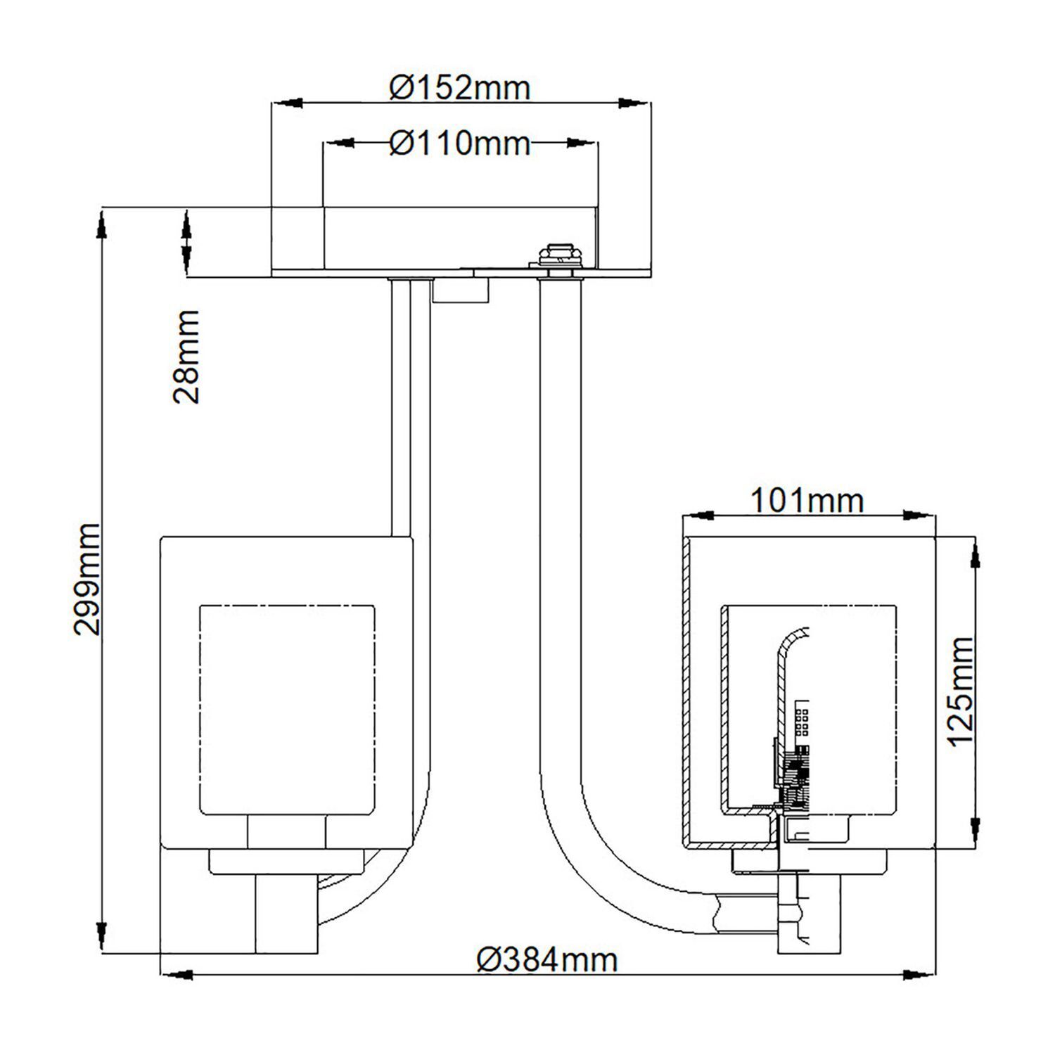Kronleuchter Badezimmer IP44 Ø 38,4 cm Metall Glas Chrom Weiß lampe, deckenmontage, messdiagramm, metallstange, industriell
