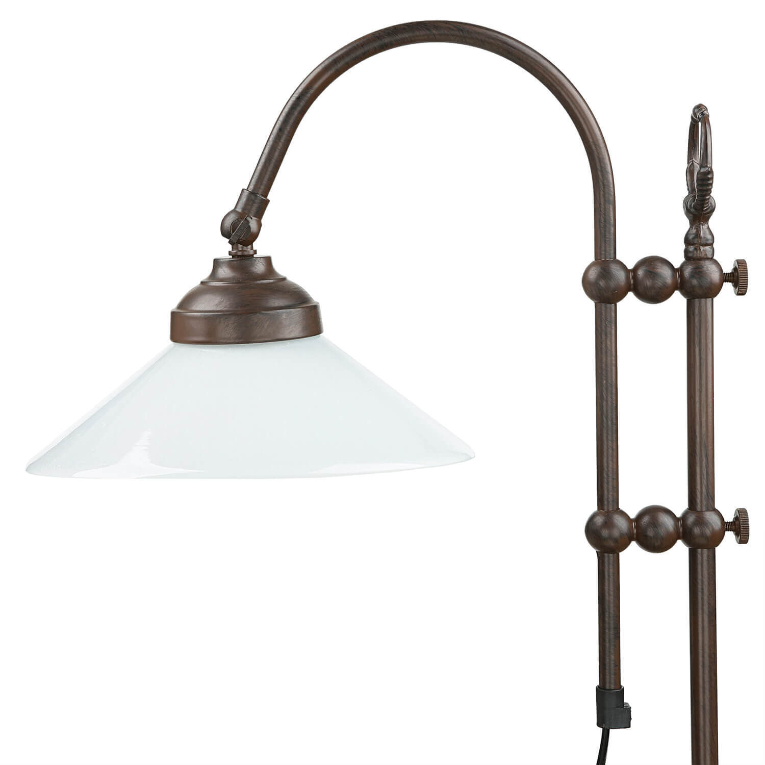 schreibtischlampe-schreibtisch-leuchte-messing-braun-glas-schirm-satiniert-premium-4 Wandleuchte, Wandlampe, Metall, Bronze, Glasschirm