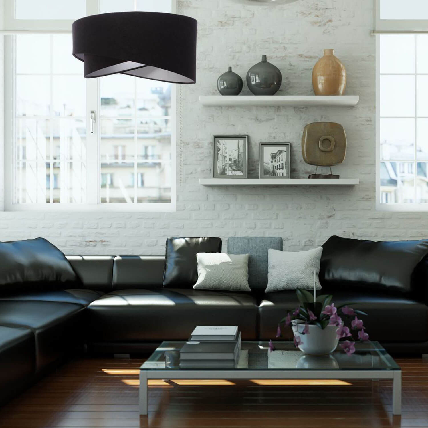 Suspension Table de salle à manger Noir Argent Tissu Ø50cm Couch, Kaffeetisch, Tabelle, Wohnzimmer, Dekoration Ihres Zuhauses