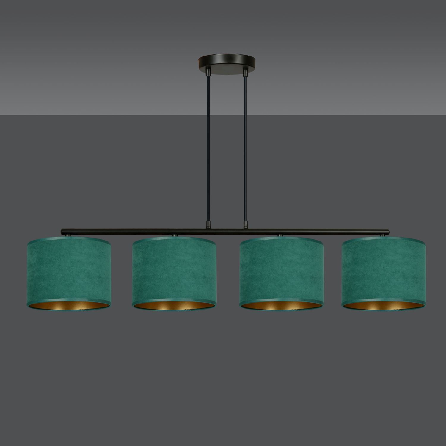 Lampe à suspendre 4 flammes 97 cm métal tissu noir vert or E27