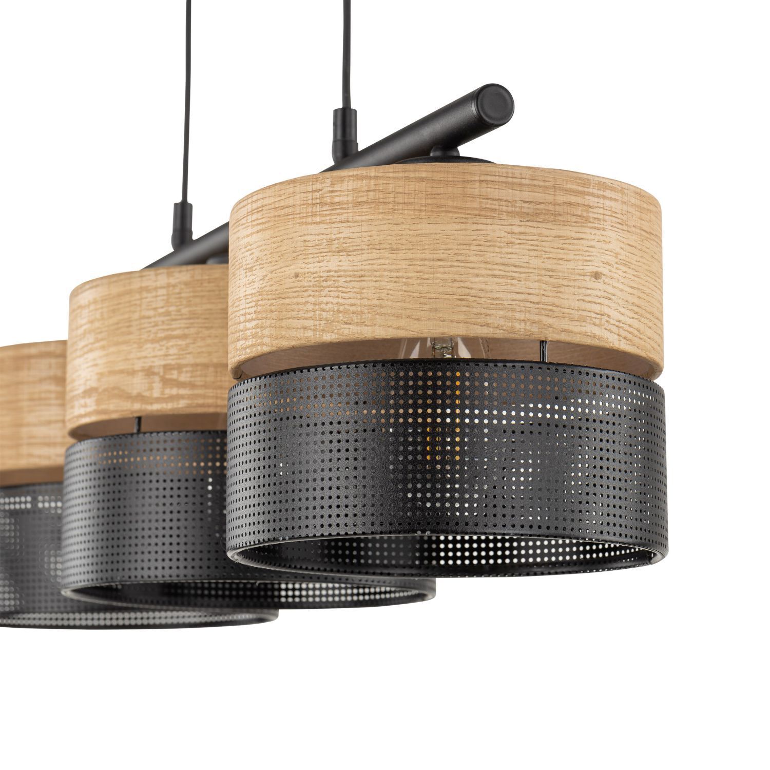 Lampe à suspendre Moderne allongée 3 flammes Noir Naturel E27