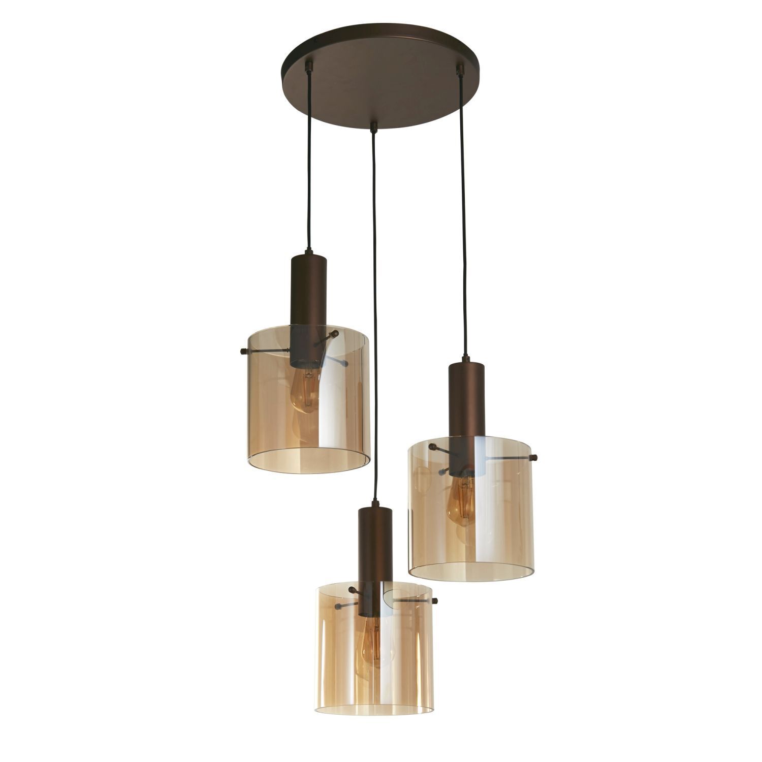 Lampe à suspendre 3 flammes brun ambre E27 D : 47 cm