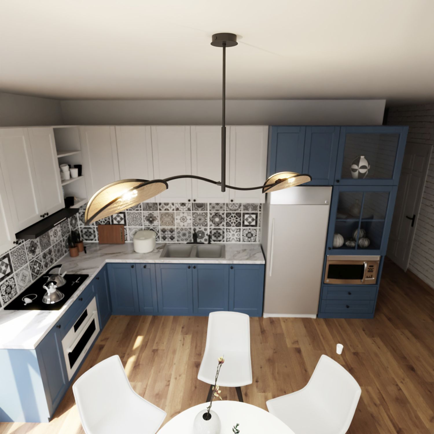 Plafonnier rotin métal 103 cm long pivotant 2 flammes E14 Drinnen, Innenarchitektur, Küche, Stuhl, Mobiliar