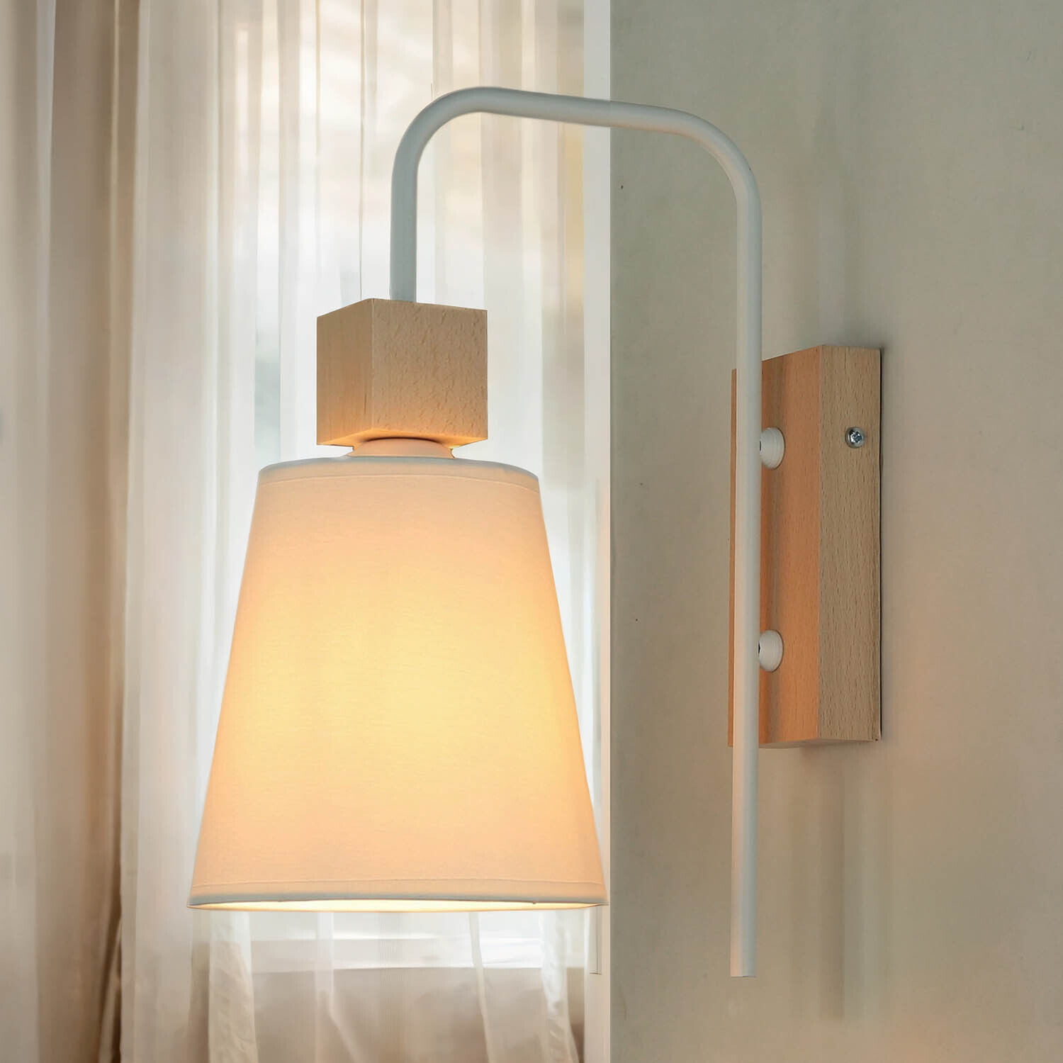 Wandlampe Schirm Weiß Holz Skandinavisch REILLY Lampe