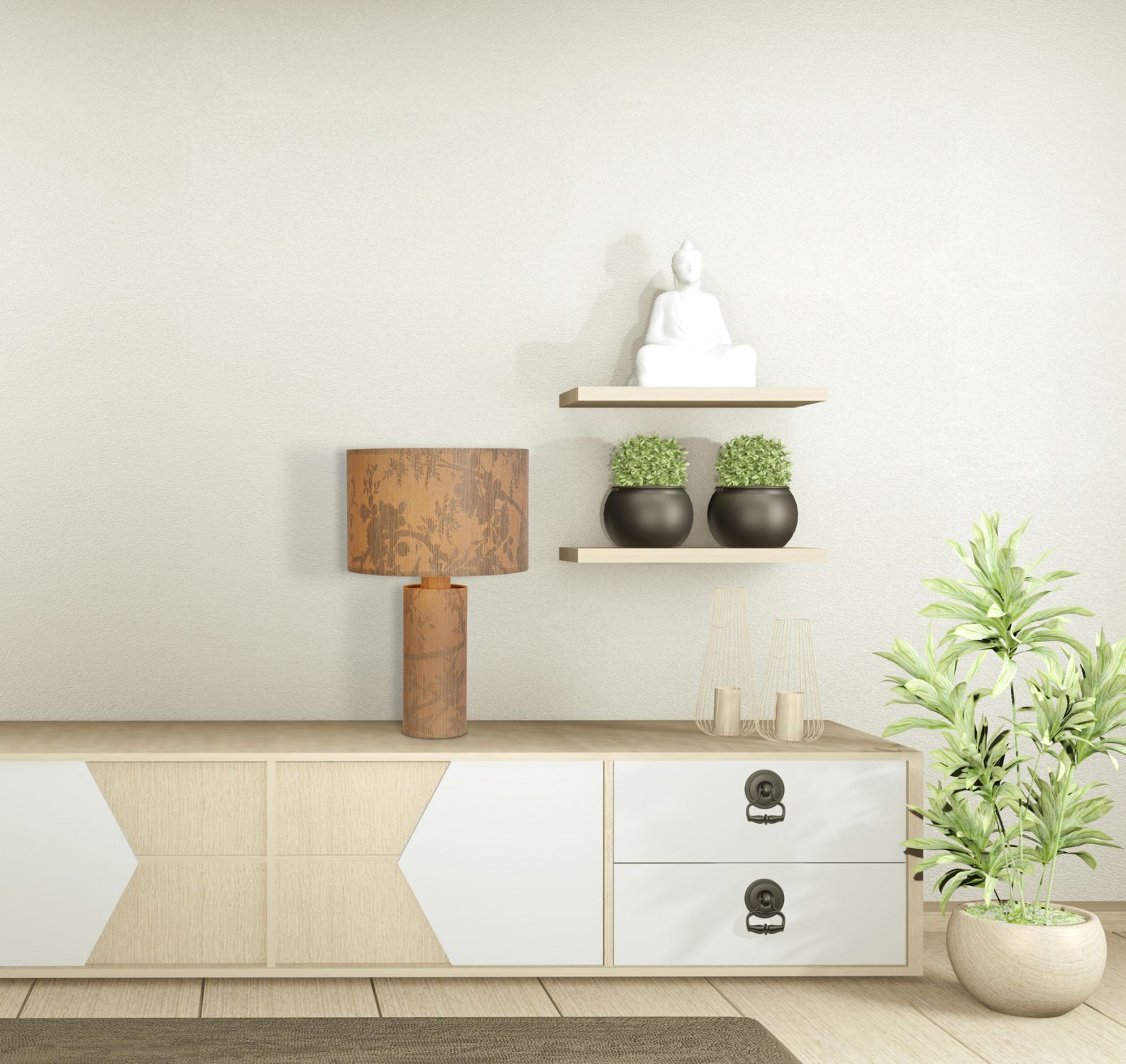 Große Tischleuchte Papier Muster H:66 cm E27 gemütlich Innenarchitektur, Mobiliar, Anrichte, Lampe, Pflanze