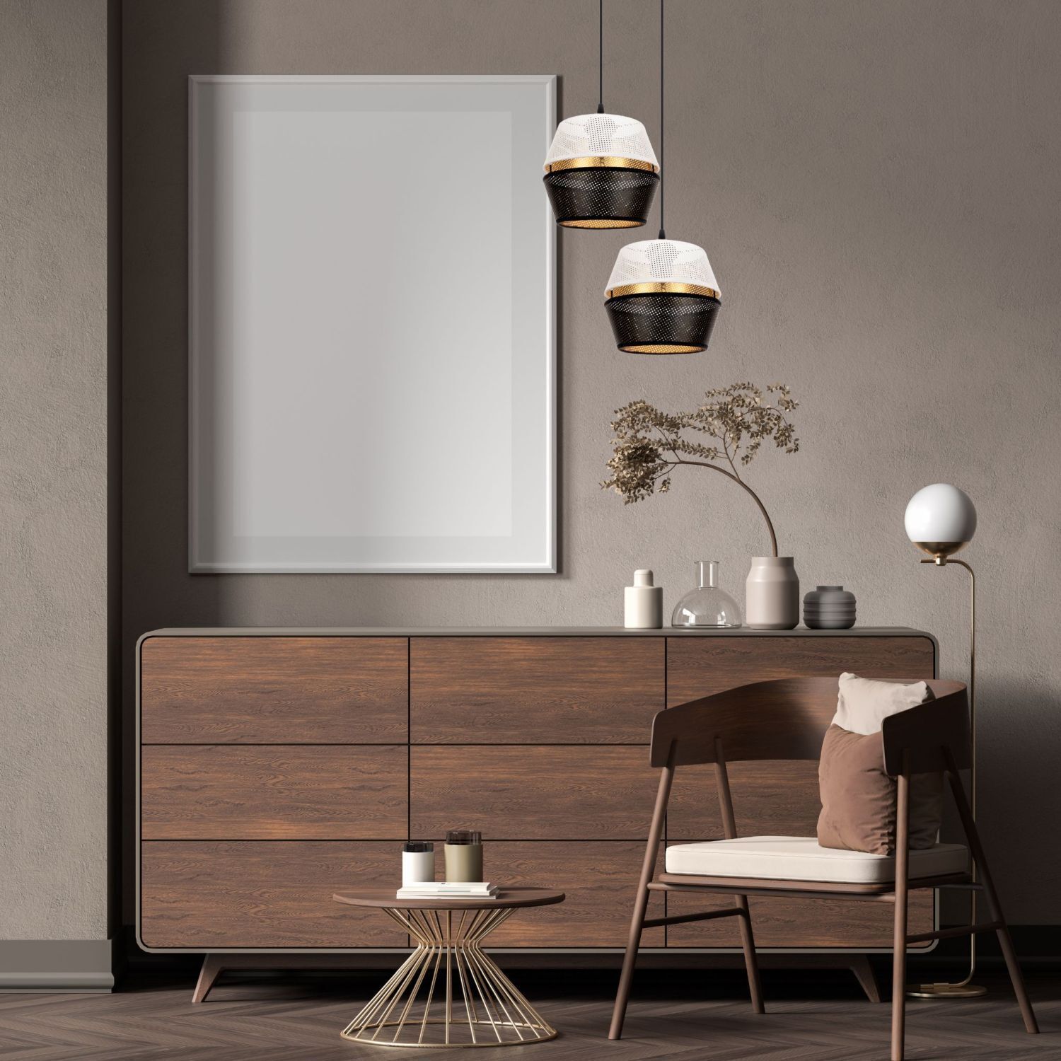 Hängelampe Schwarz Weiß Gold Metall 2-flmg B:40 cm E27 Drinnen, Innenarchitektur, Lampe, Mobiliar, Anrichte