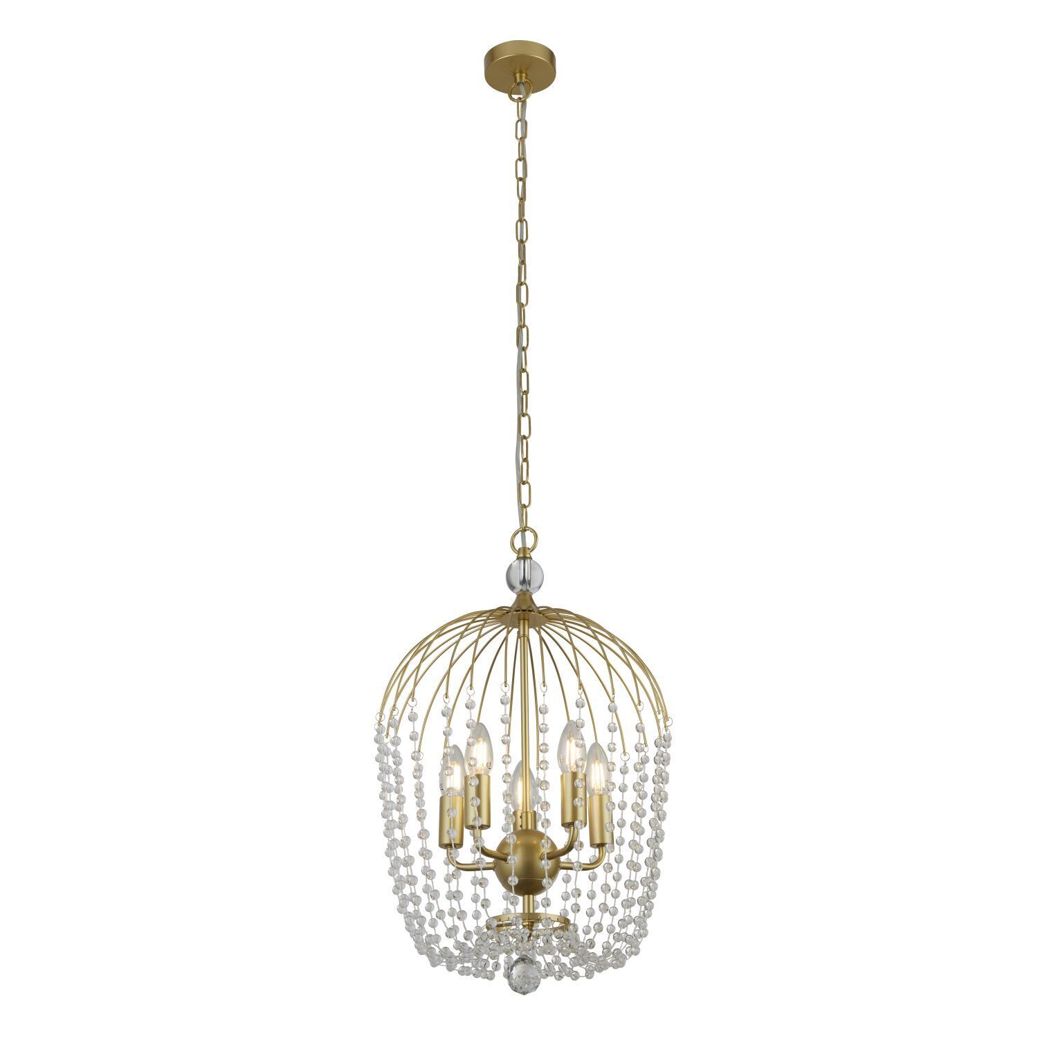 Lampe à suspendre métal cristal 5x E14 Ø 36 cm en or