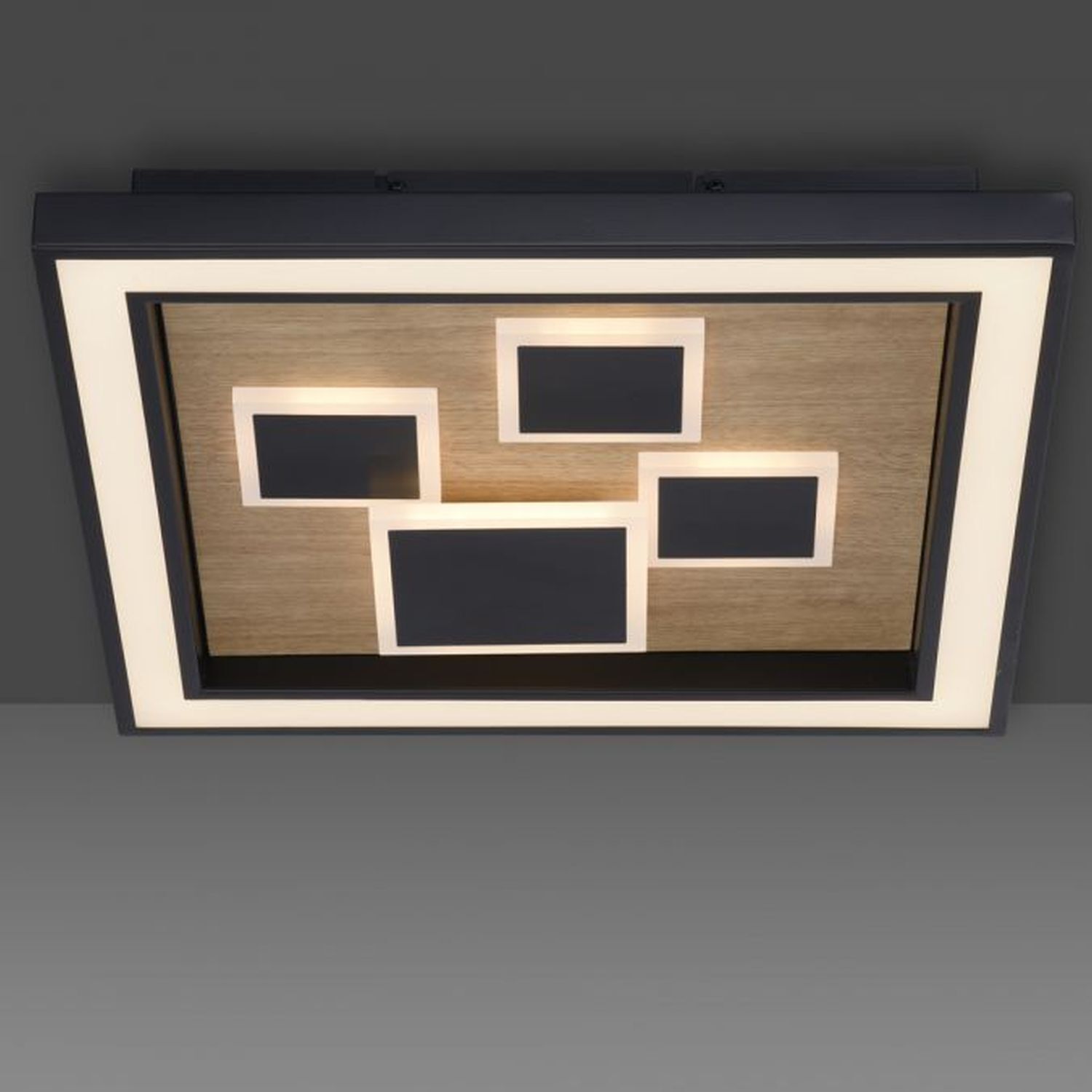 LED Deckenleuchte Holz Schwarz Serienschalter L:48 cm Postfach, Mobiliar, Tabelle