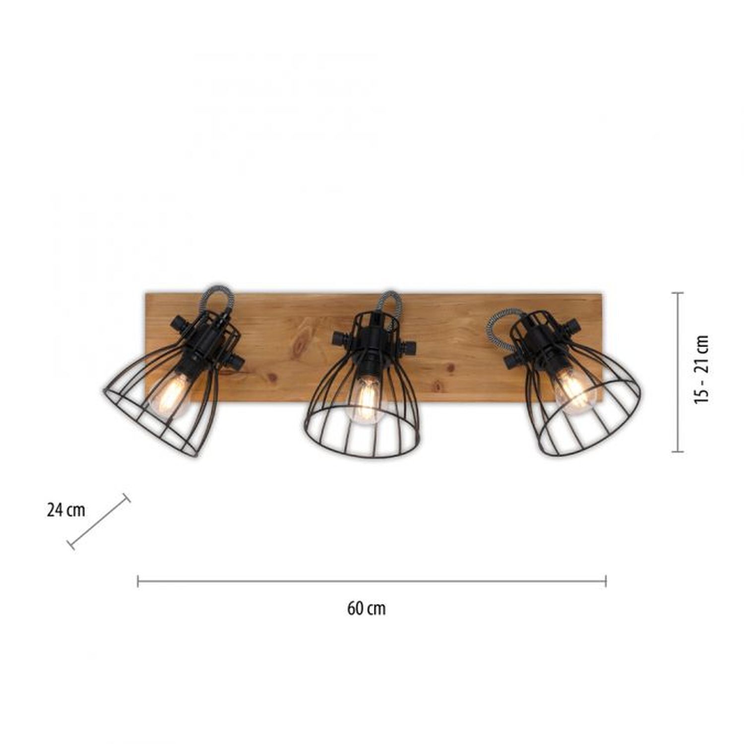 Spot de plafond bois métal fil 60 cm de long E14 réglable