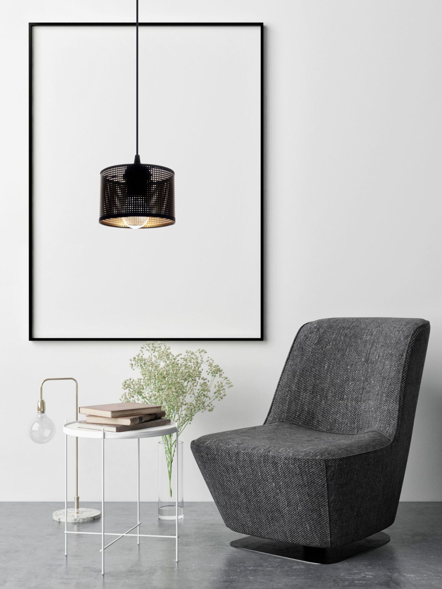 Hängelampe Metall Loft Design E27 B:15 cm Schwarz Gold Lampe, Mobiliar, Pflanze, Stuhl