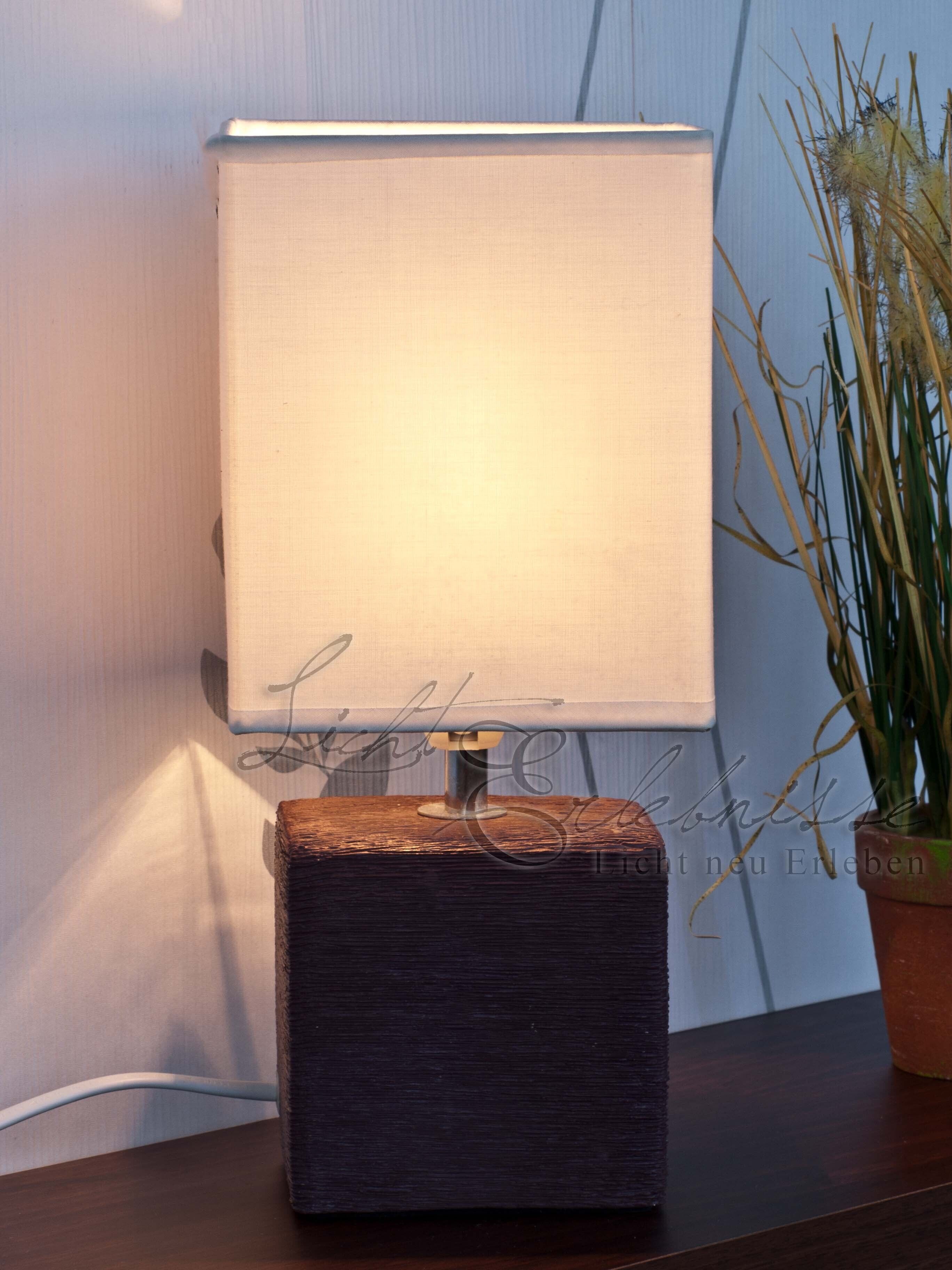 Nachttischleuchte weiß braun E27 H:30cm Keramik Lampe, Tischlampe