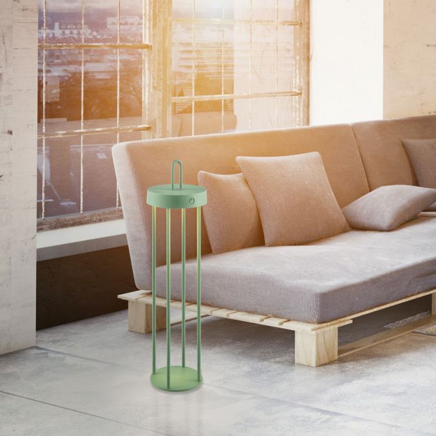 LED Akku Tischlampe Metall dimmbar IP44 2700 K Grün Lampe, Stehlampe, Couch, Mobiliar