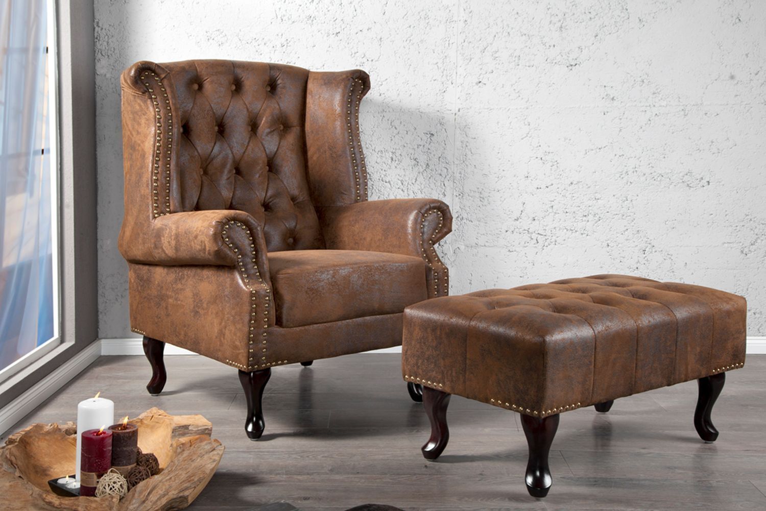 Fauteuil microfibre bois 45 cm en brun antique