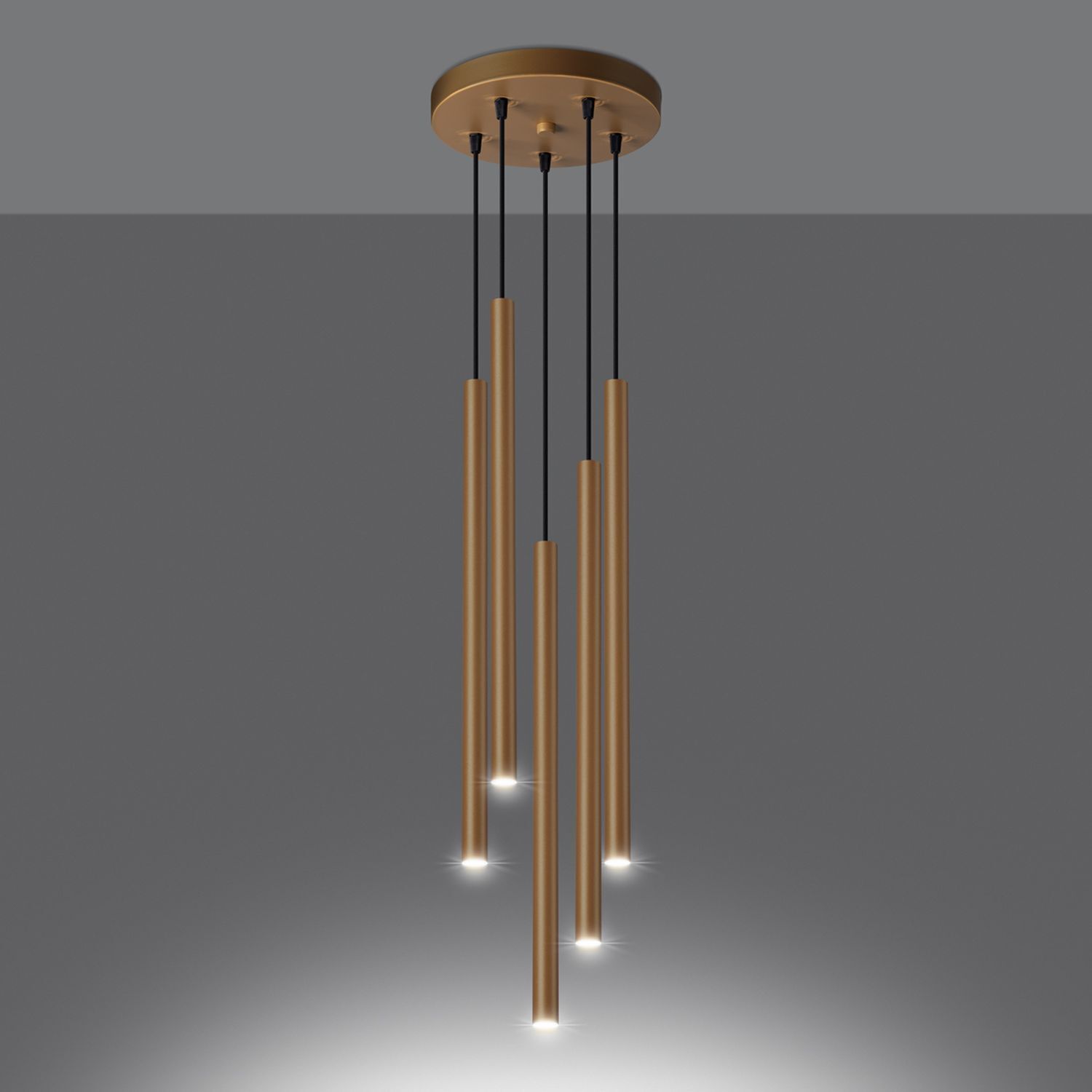Runde Pendelleuchte Stahl Gold G9 L:25 cm akzentuiert Pendelleuchte, hängende Lampe, Goldoptik, Mehrfach-Pendelleuchte, LED-Licht