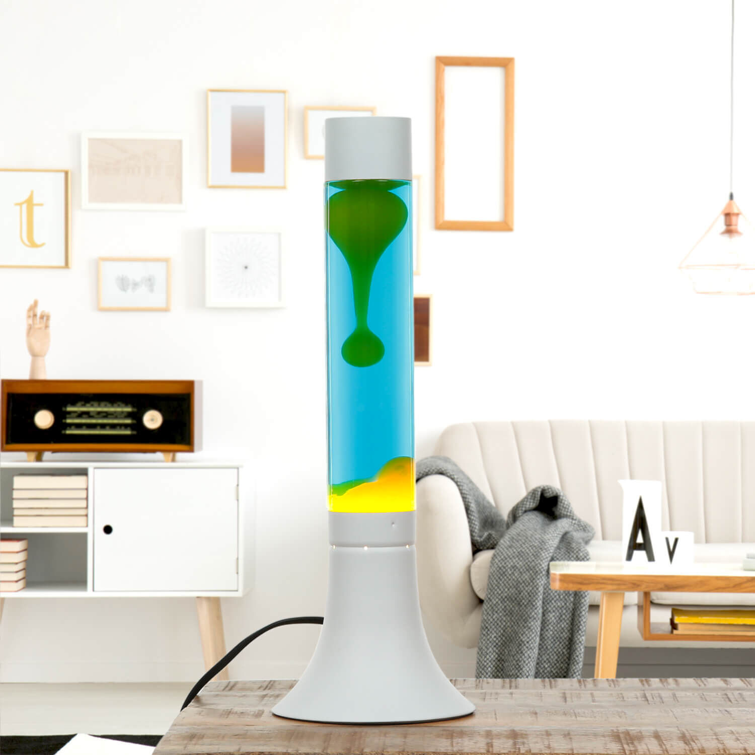 Lavalampe YVONNE Blau Gelb farbenfroh H:38cm Lampe