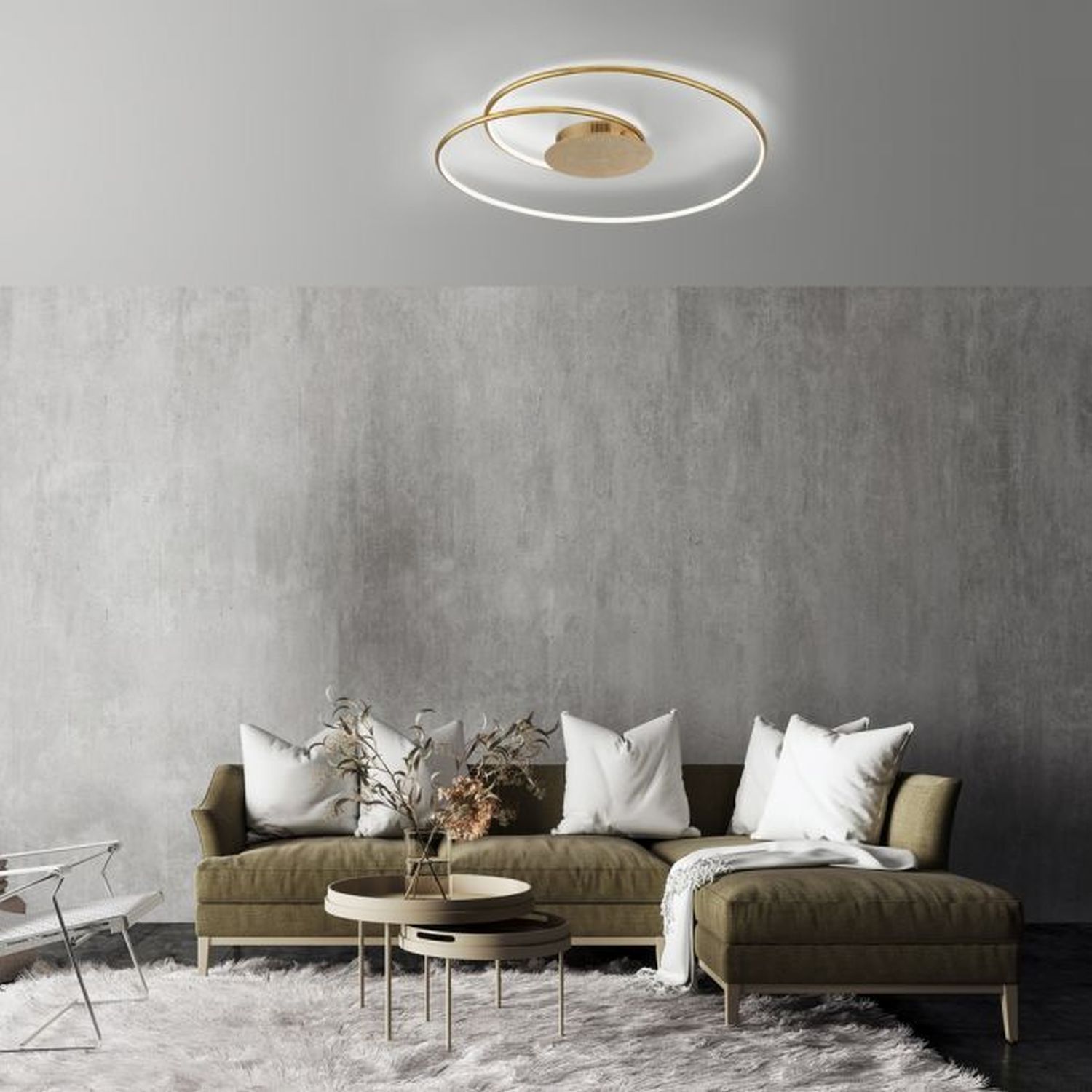 Plafonnier LED Anneaux lumineux en métal doré L:70 cm Dekoration für Zuhause, Couch, Mobiliar, Wohnzimmer, Kissen
