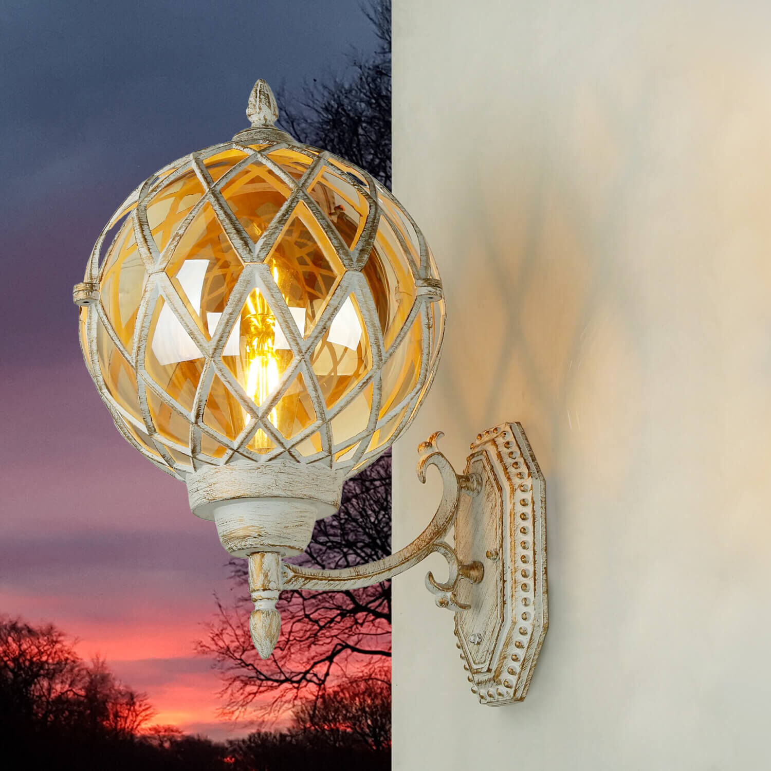 Lampe d'extérieur XL Blanc Or IP44 Boule d'abat-jour vintage Beleuchtung, Lampe