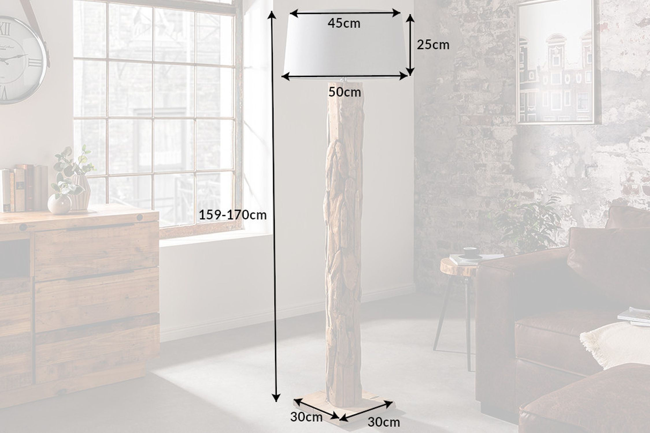 Stehlampe Holz Stoff Natur 138 cm E27 mit Fußschalter