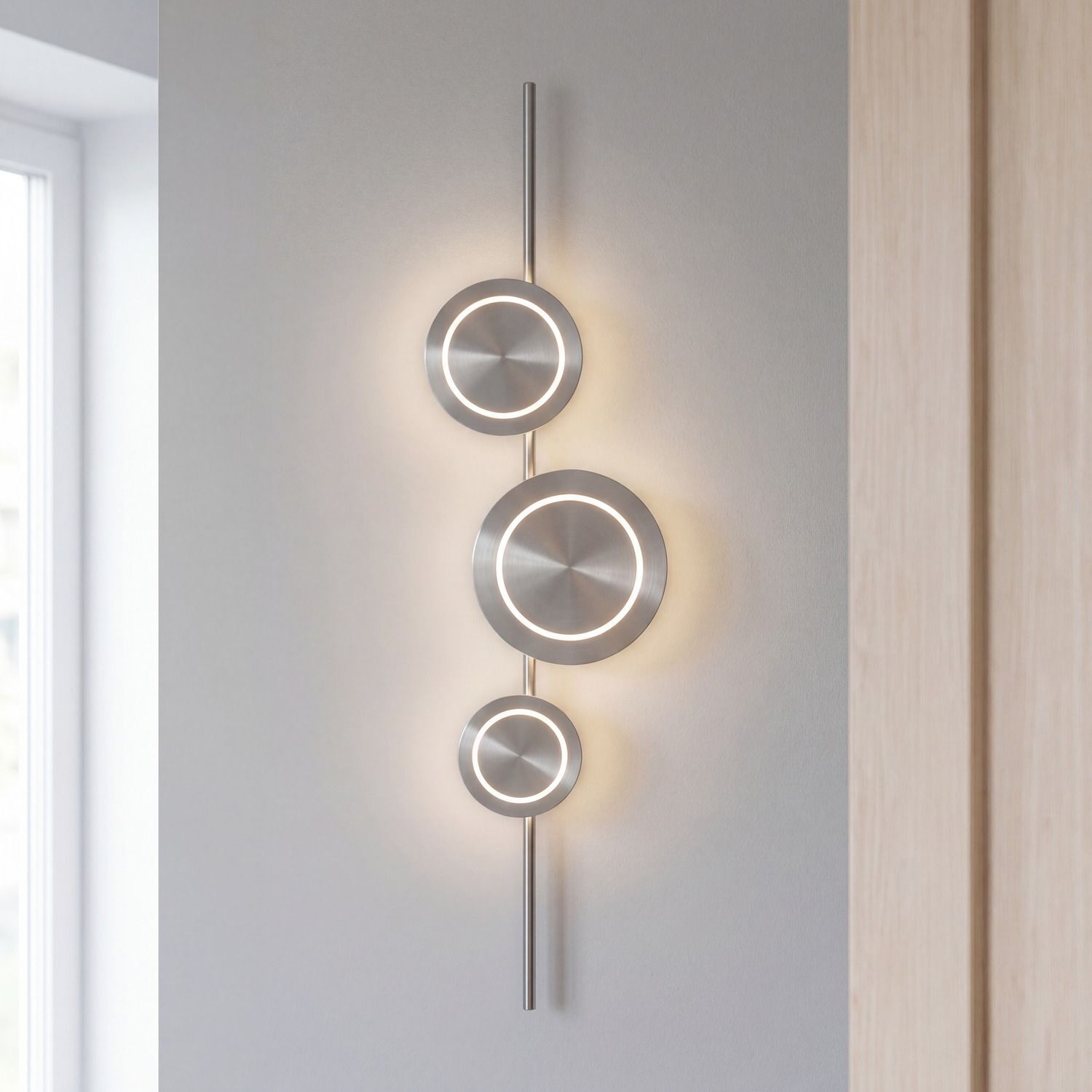 953d1c31c2e54f66b3d0c41144ac470f Wandlampe, Ecklampe, Hintergrundbeleuchtung, Metall, Rundkreise