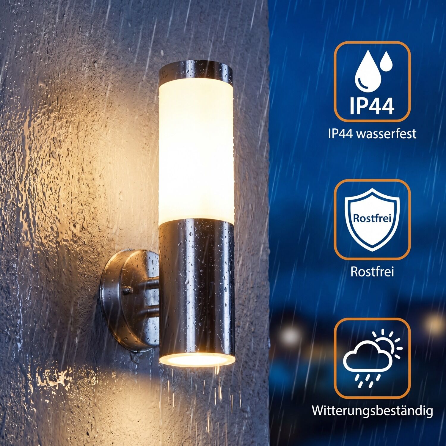 aussenwandleuchte-aussenlampe-brighton-edelstahl-ip44-1 Wandleuchte, Außenleuchte, Metall, IP44, Wetterfest