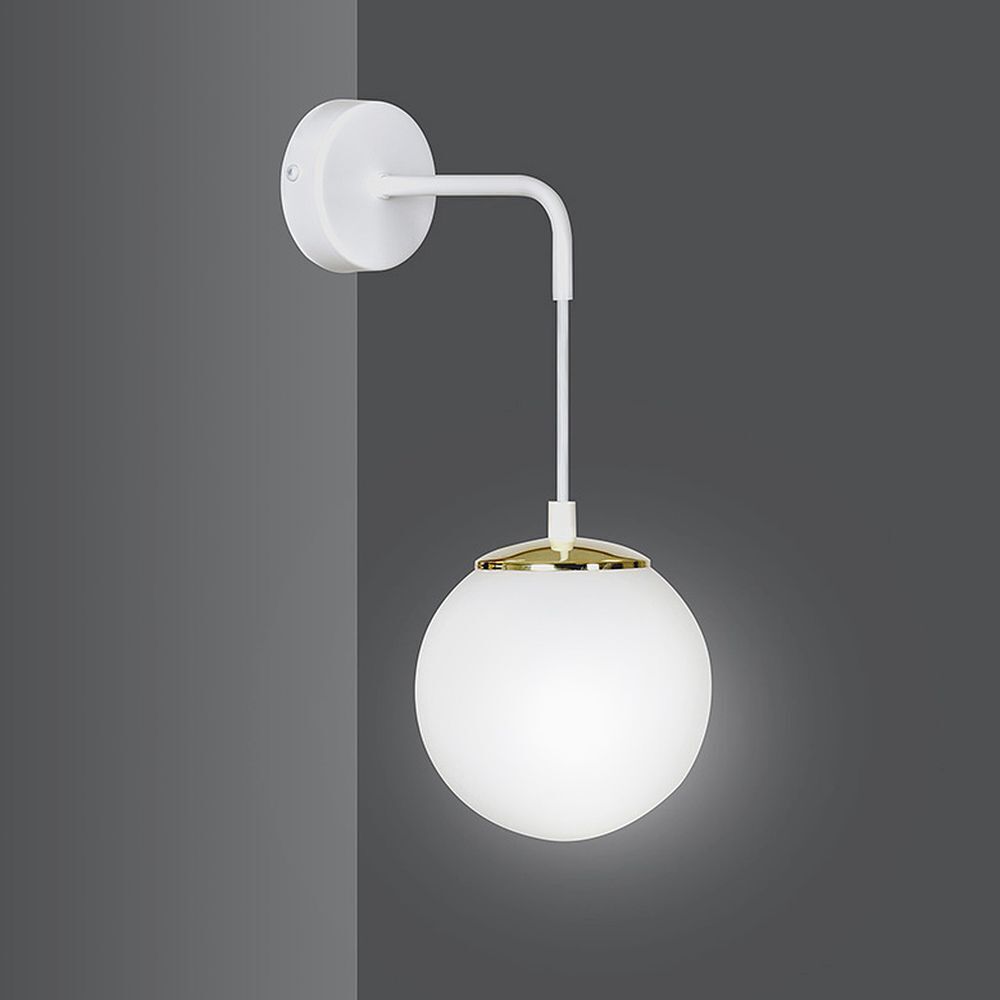 Wandlampe Weiß verstellbar Kugel Schirm Glas Metall E27 Lampe, Leuchte, Deckenleuchte
