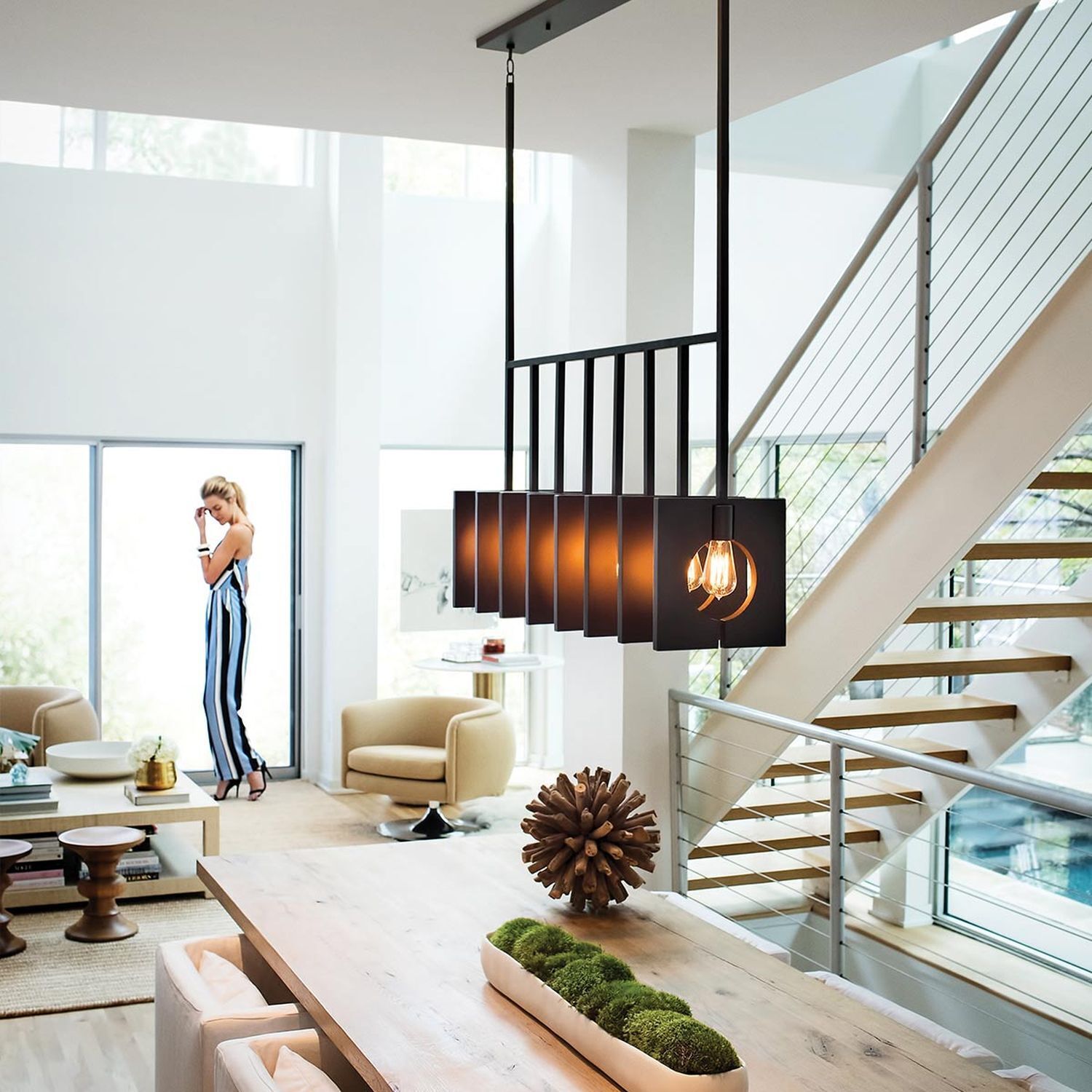 Hängelampe Metall E27 H: max. 142,9 cm länglich Modern Gebäude, Drinnen, Wohnzimmer, Zimmer, Foyer