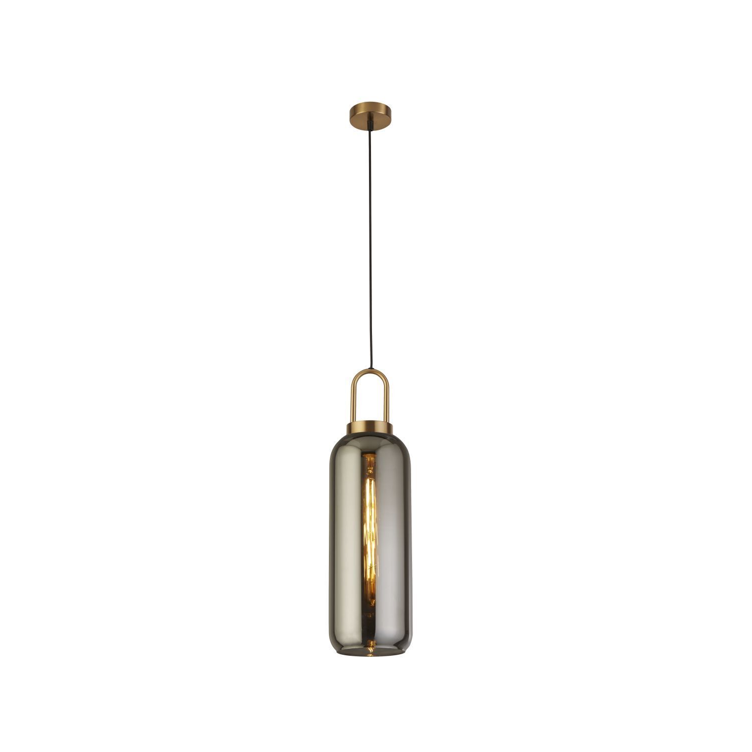 Lampe à suspendre Ø 15 cm E27 en laiton gris fumé rond