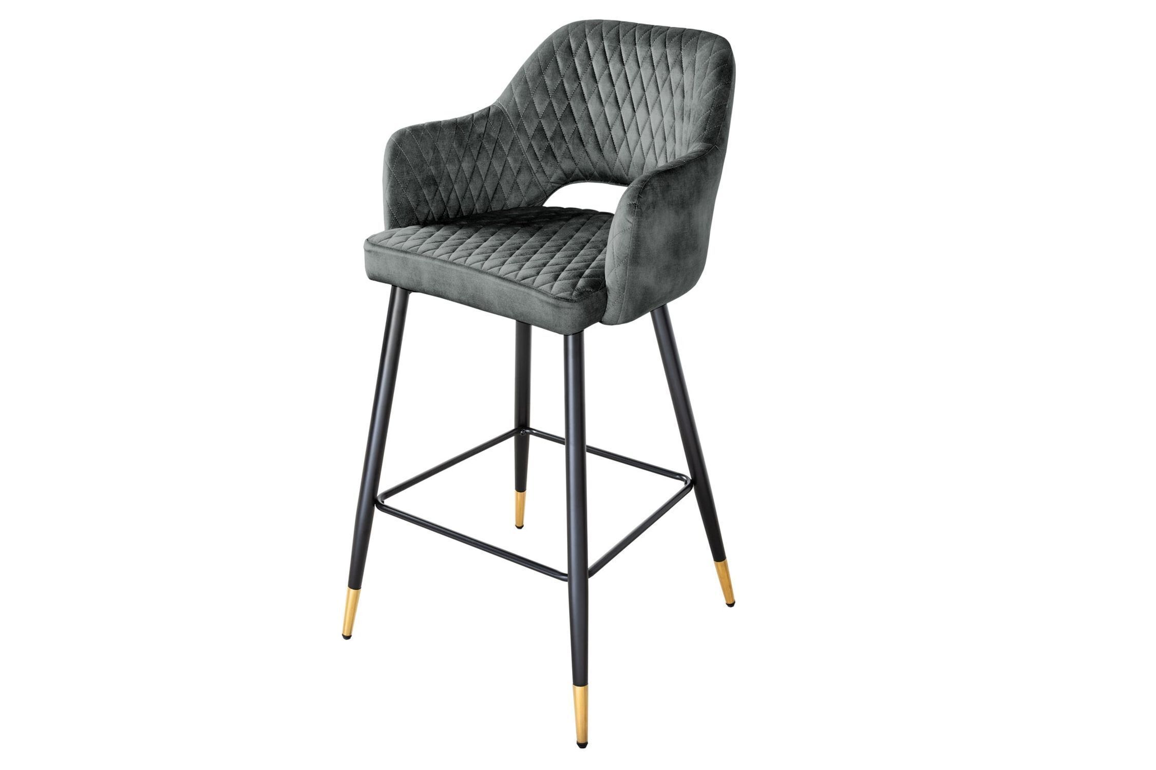 Chaise de comptoir velours métal rétro noir vert-gris