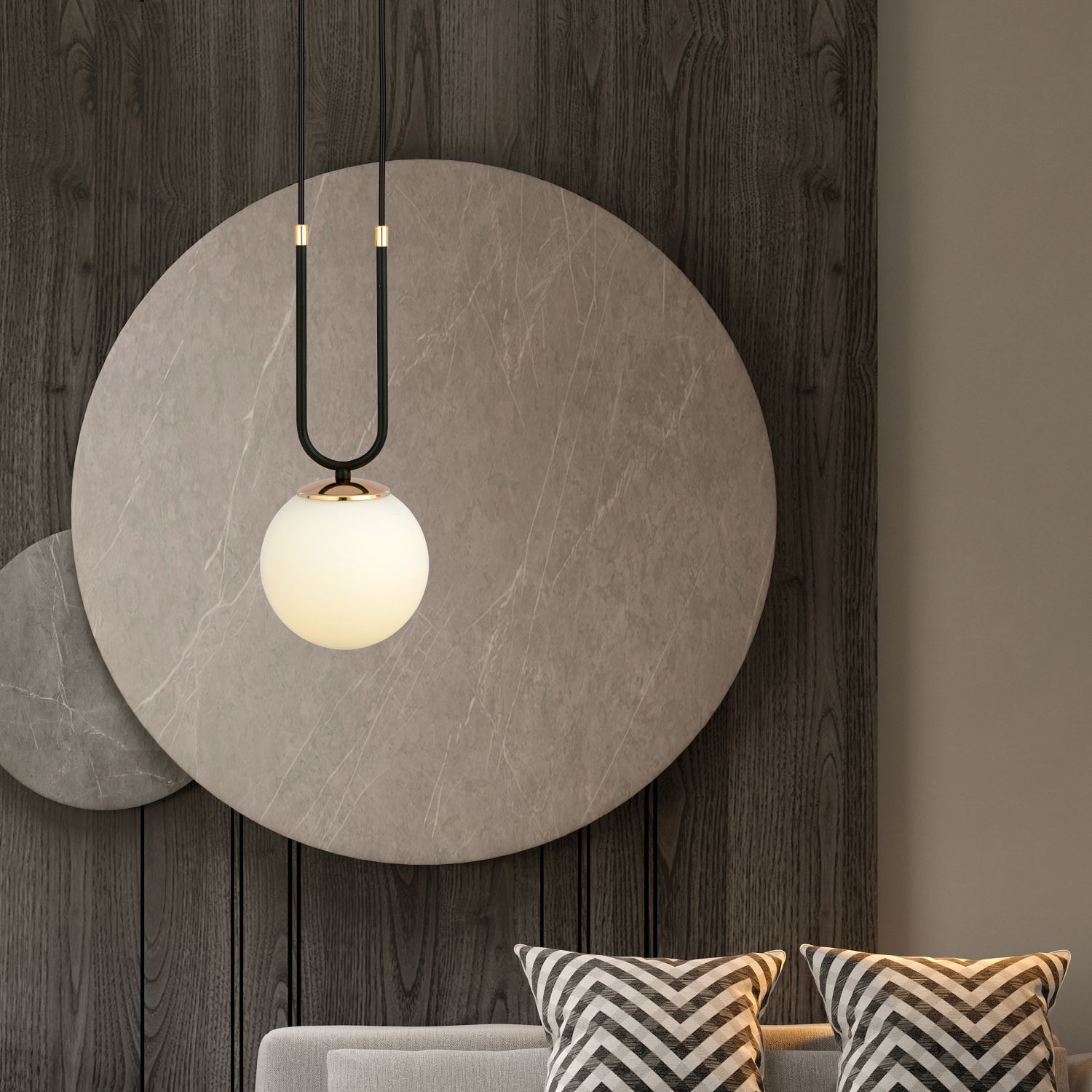 Lampe à suspendre verre métal H : max. 115 cm noir blanc E14 boule
