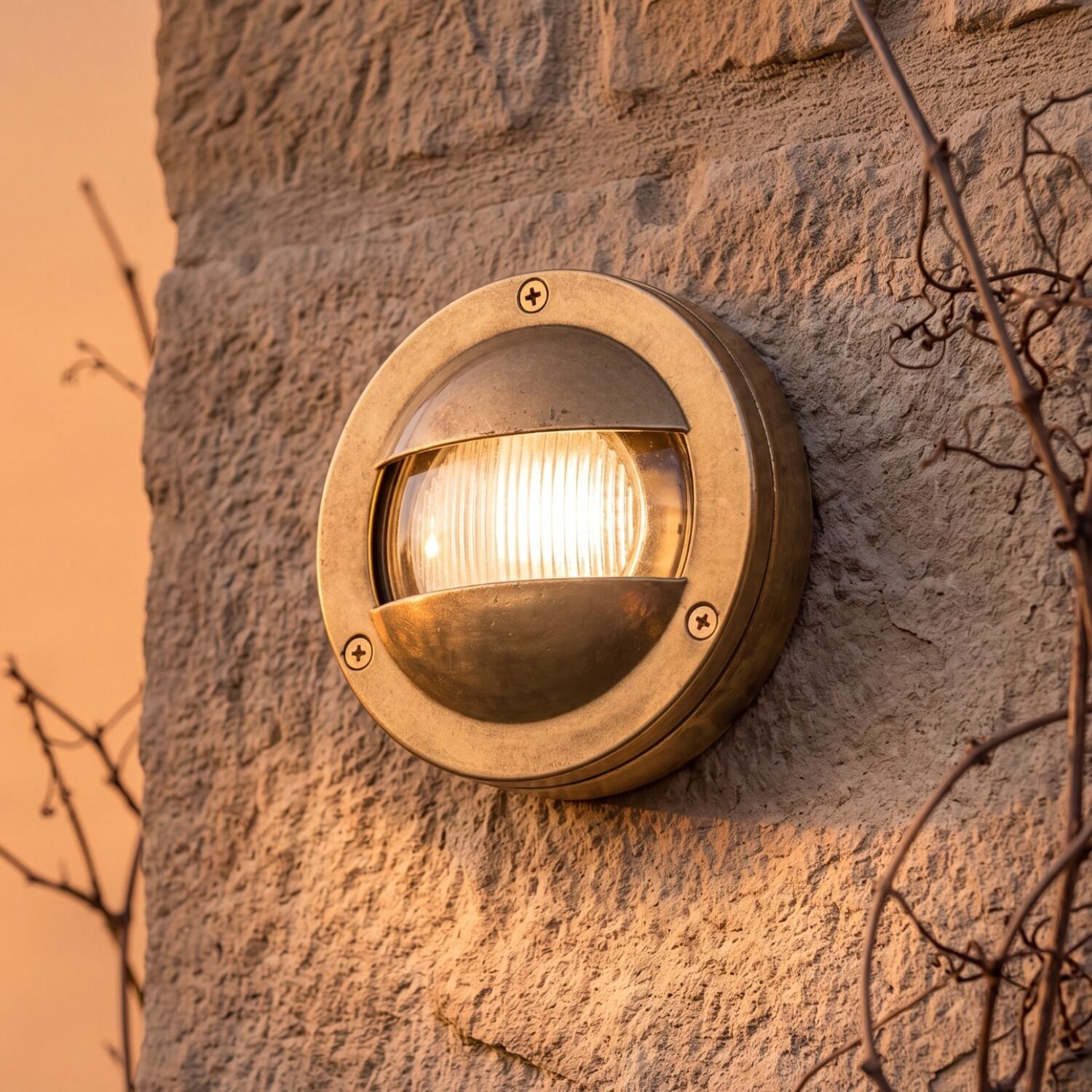 Wandlampe Messing IP64 rund Außenbereich Maritim