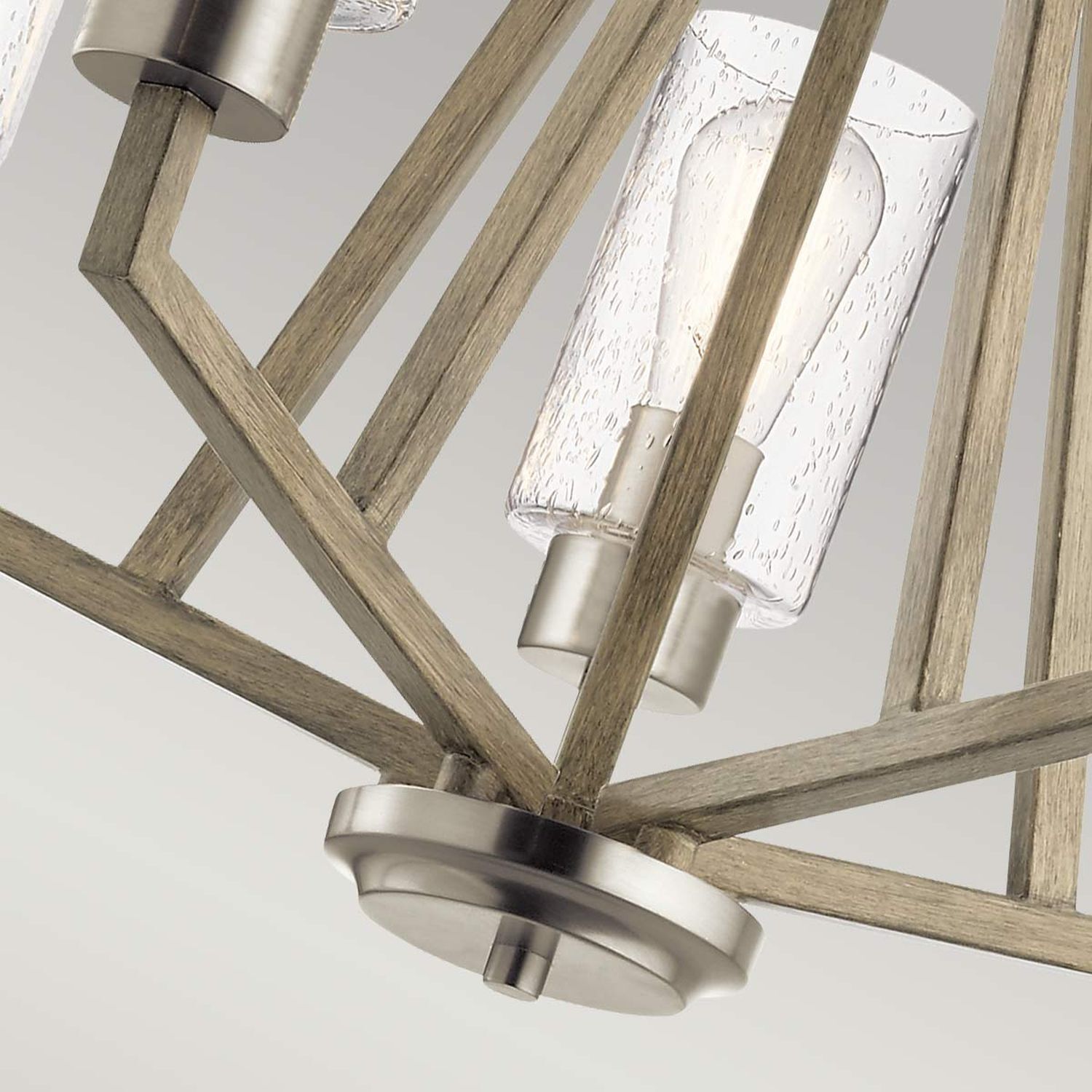 Chandelier, Holzrahmen, Metallakzente, Klarglas, Deckenleuchte