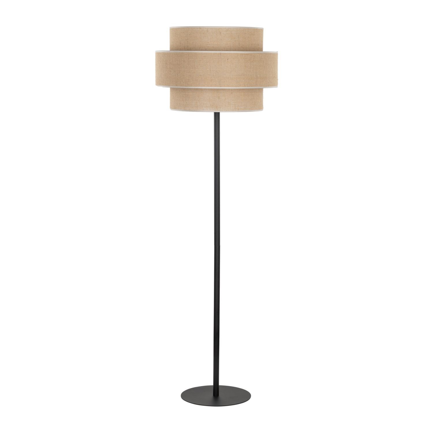 Stehleuchte Schwarz gemütlich 15,5 cm E27 Stahl Jute Tischlampe, Stehleuchte, Stativleuchte, Beige Lampenschirm, Schwarz Metall