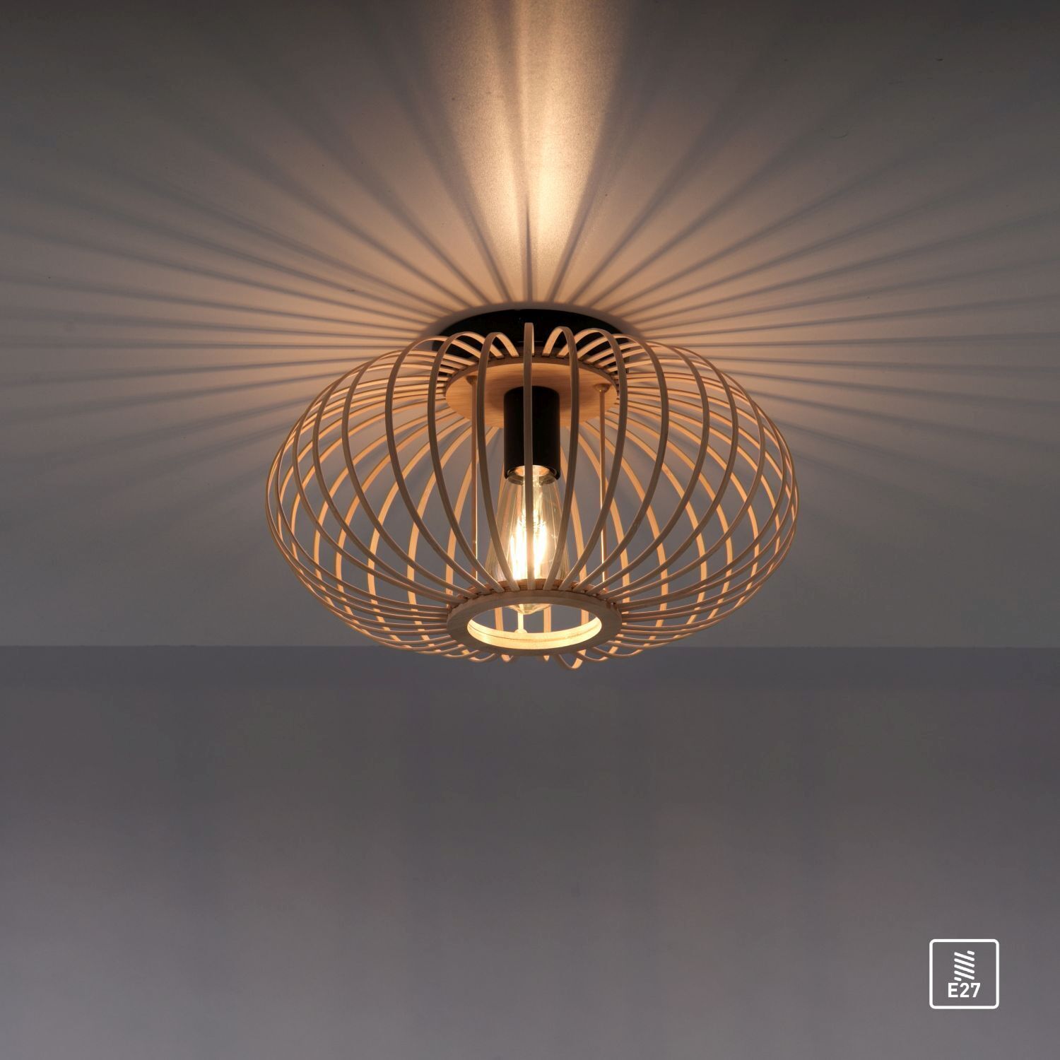 Runde Deckenlampe Skandinavisch Metall Holz E27 Ø40 cm