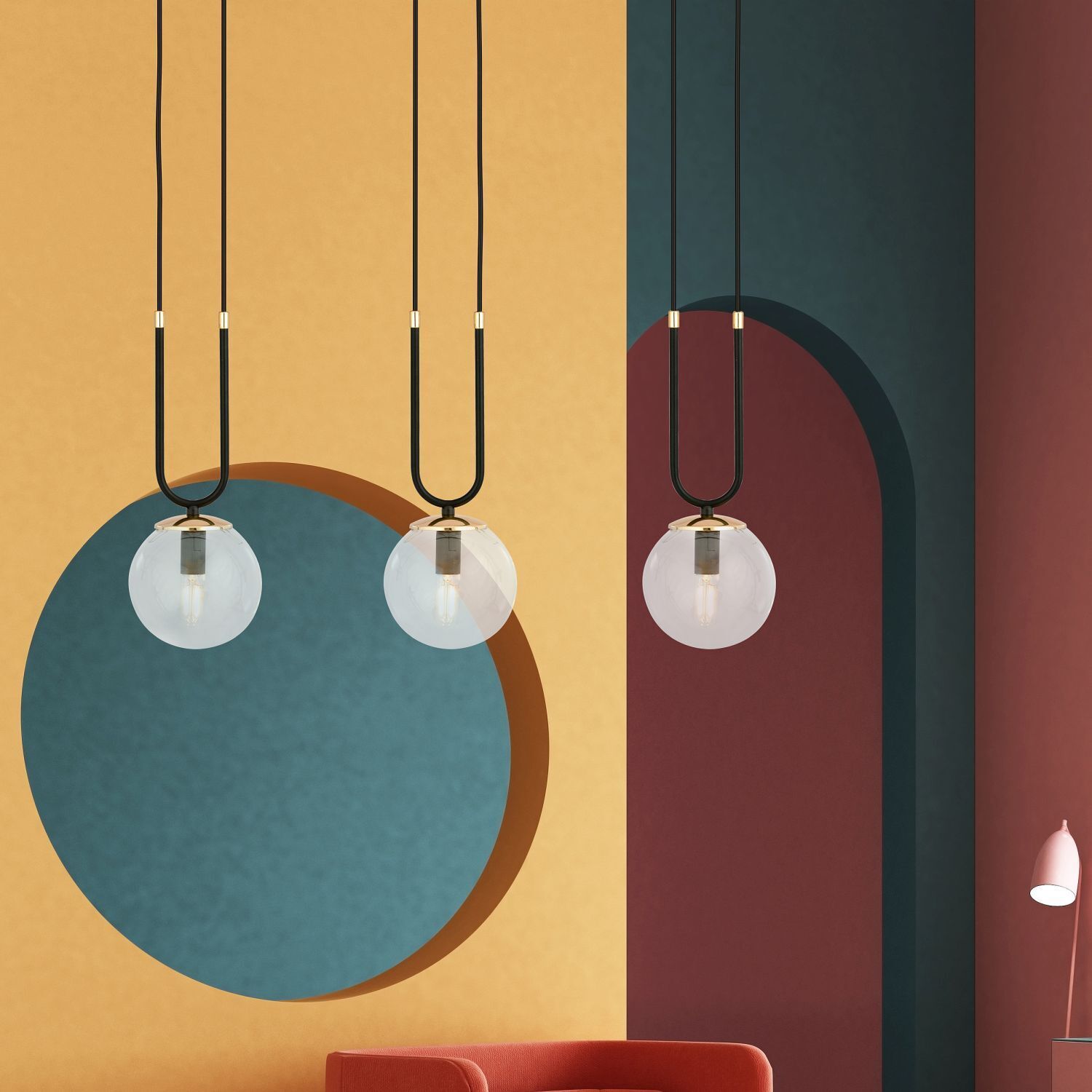 Hängeleuchte Glas Metall B: 70 cm Schwarz Gold E14 3-flammig Beleuchtung, Leuchter, Lampe