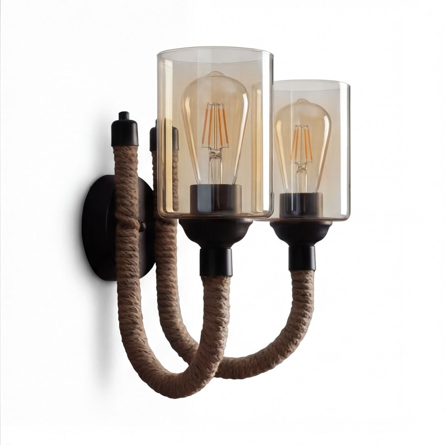 Wandlampe Metall Rauchglas E27 B: 40 cm 2-flammig Wandlampe, Wandleuchte, Glas-Lampenschirm, 2-Lampen, Vintage-Bulblampe