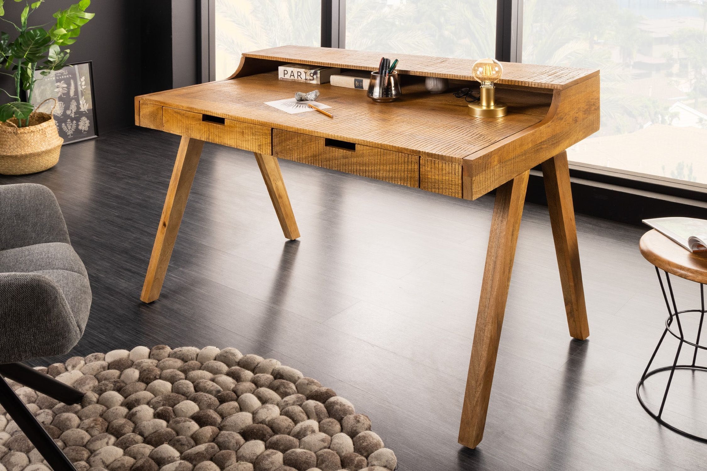 Bureau avec tiroir en bois de manguier naturel 120x86 cm Tabelle, Schreibtisch, Holz, Kaffeetisch, Gebeiztes Holz
