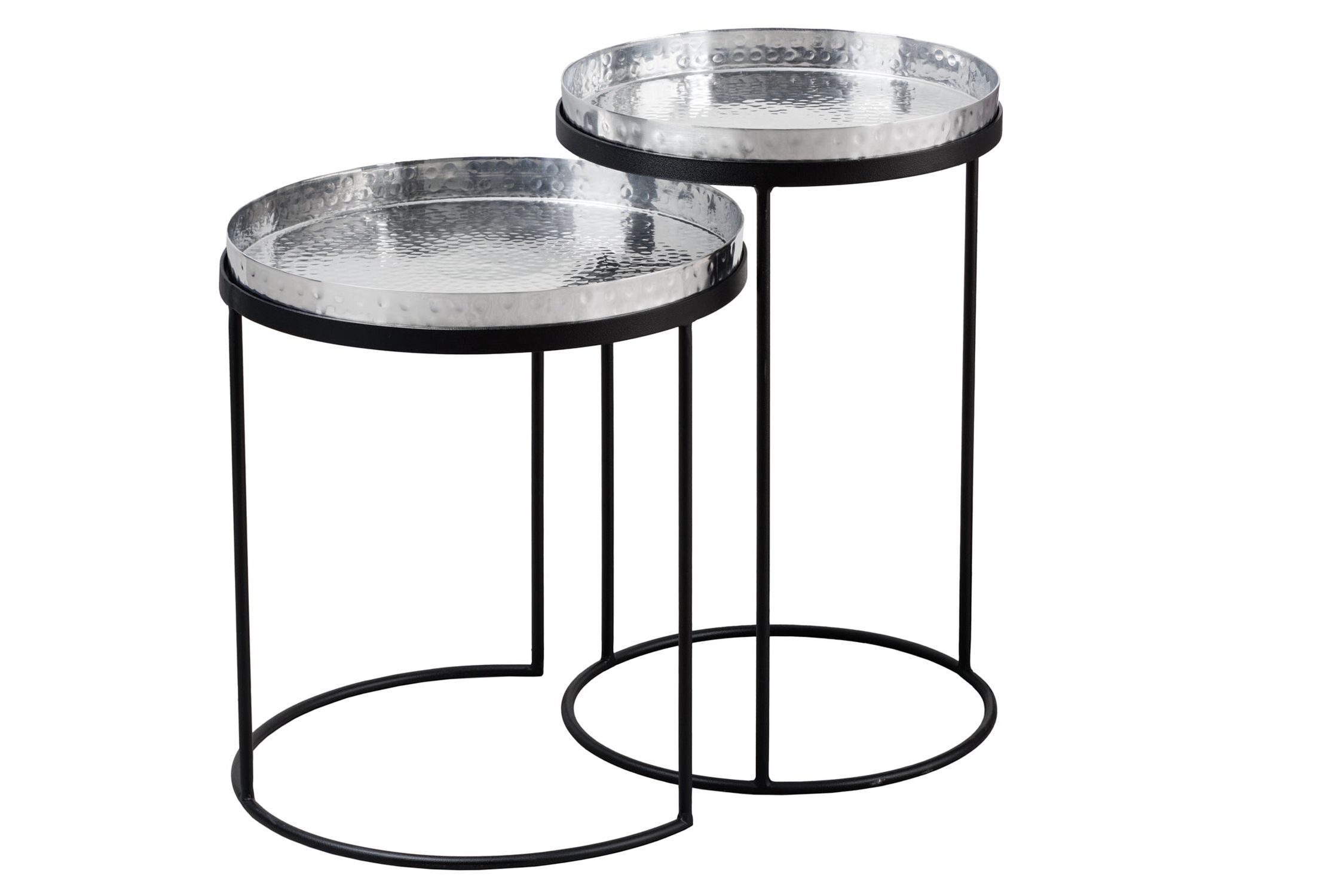 Set de 2 tables d'appoint Argent Noir avec plateaux Travail manuel
