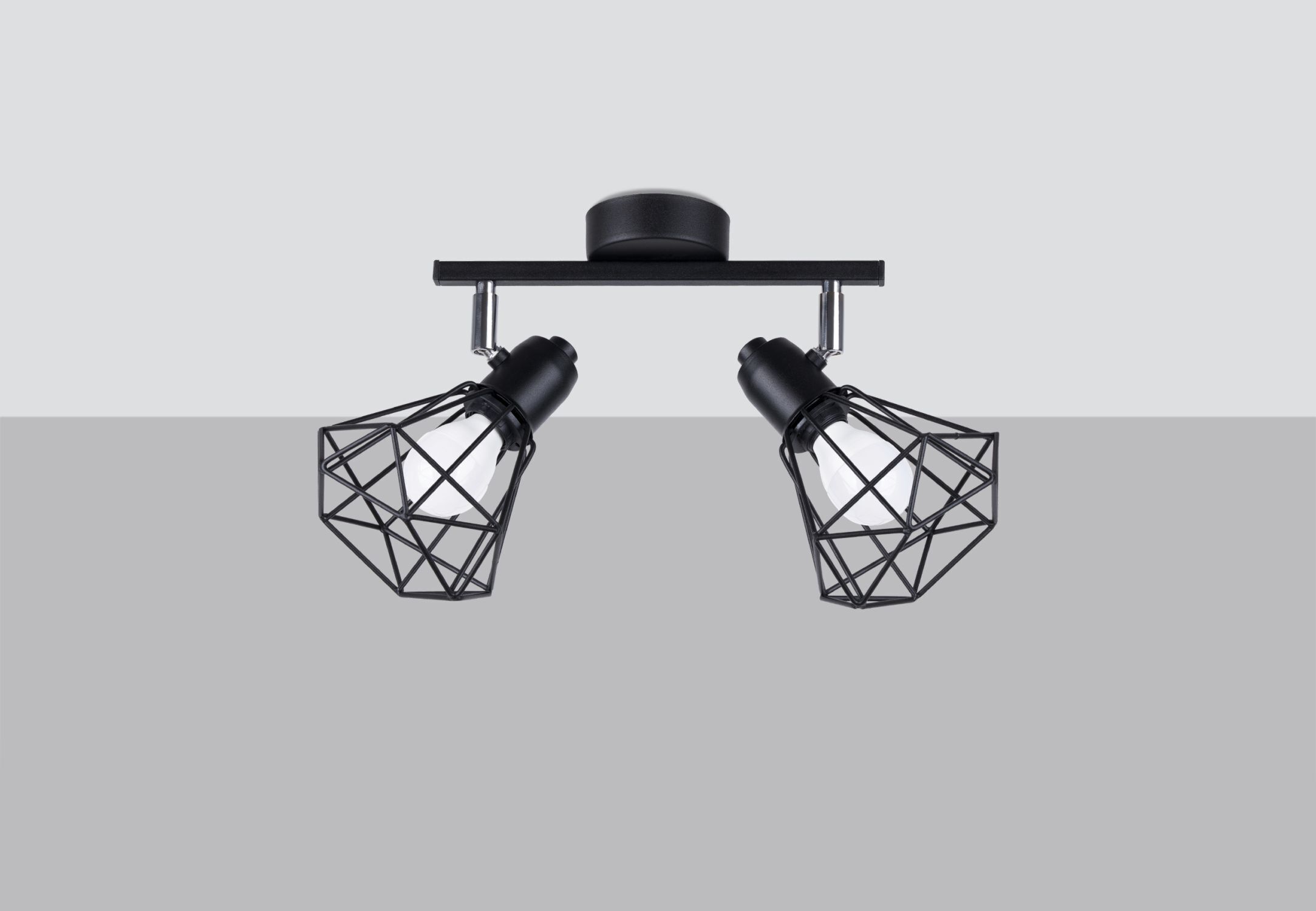 Spot de plafond 2 flammes Noir Métal Cage Abat-jour