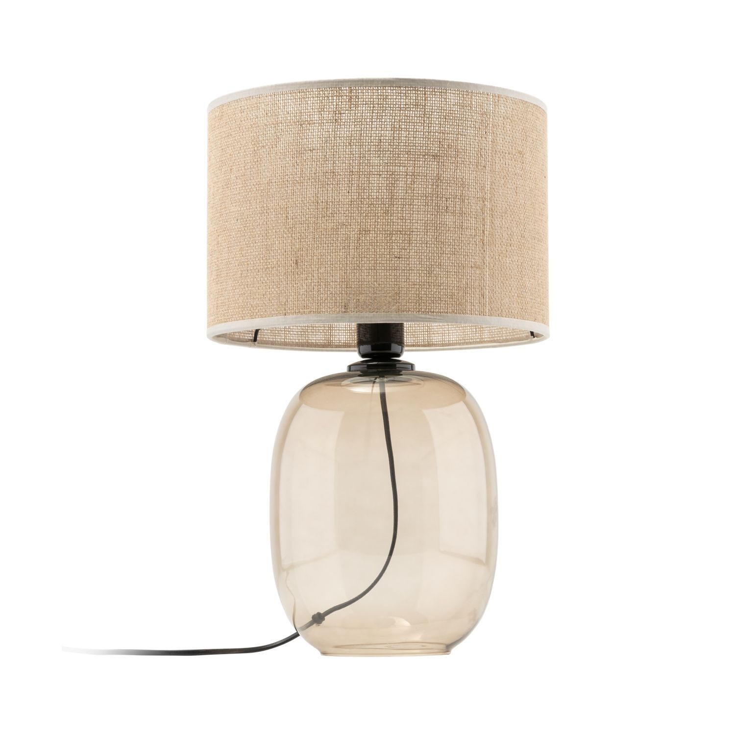 Lampe de table verre fumé tissu brun H : 48 cm Ø 30 cm E27 Lampe, Tischlampe