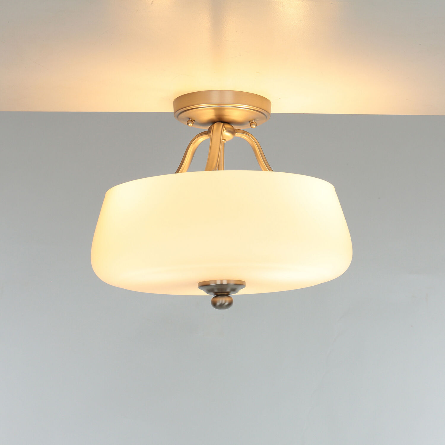 Deckenleuchte E27 Weiß Nickel Ø37cm Glas Metall Leuchte, Deckenleuchte, Lampe