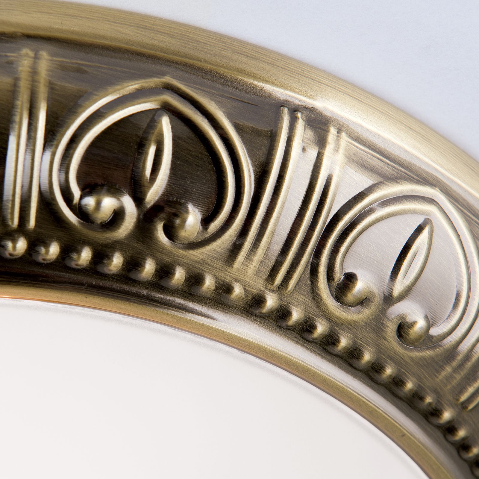 Deckenleuchte Glas Metall G9 rund D: 28 cm 2-flammig rahmen, ornament, gold, metall, verzierungen