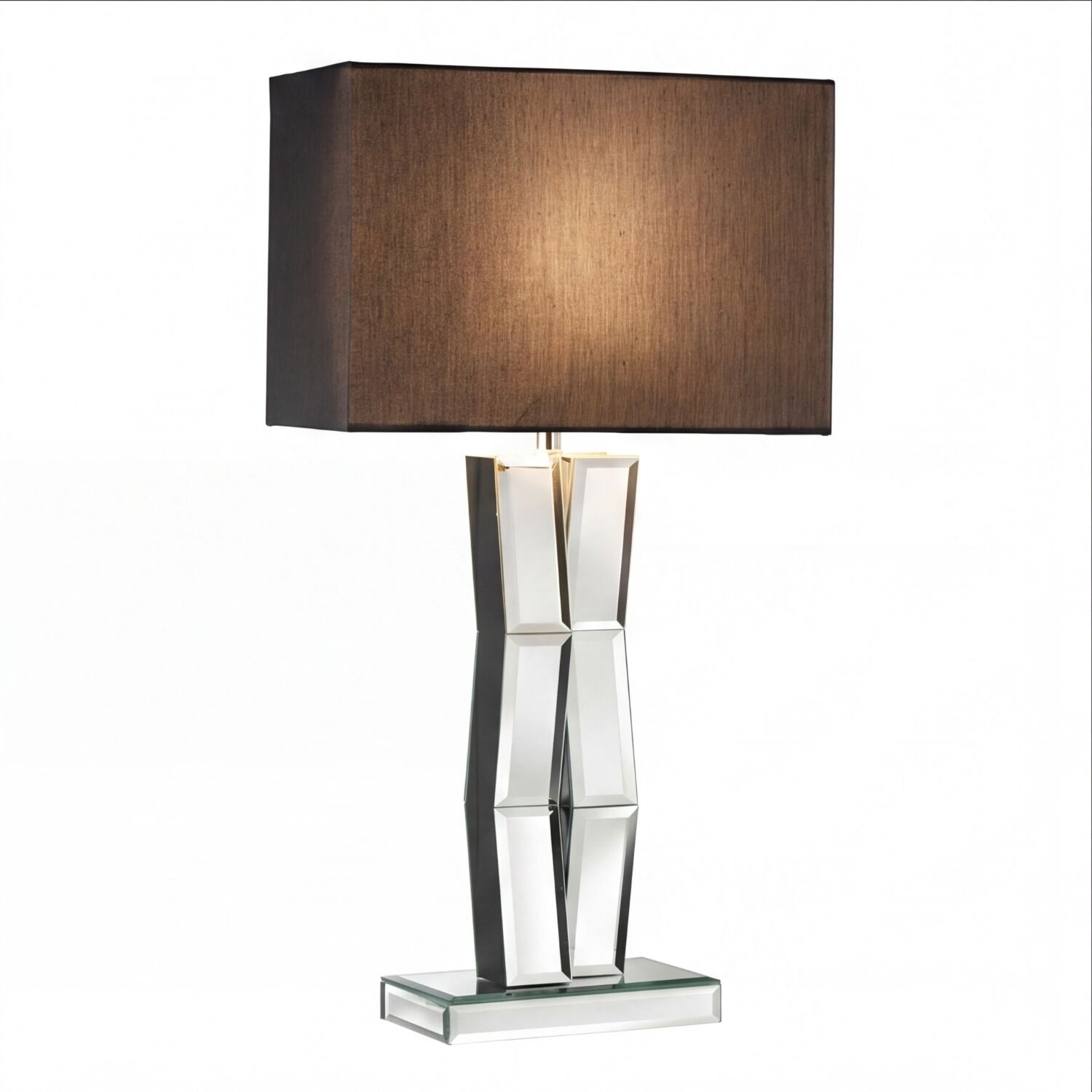 2-tischleuchte-stoff-glas-modern-schwarz Tischlampe, Lampengehäuse, Glasbasis, Schwarzbrauner Schirm, Dekorativ