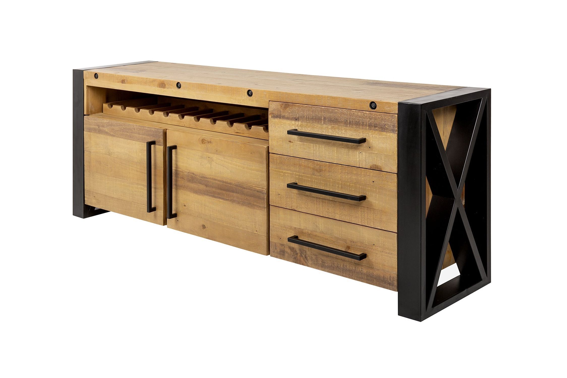 Grand sideboard bois fer 195 cm de large design industriel